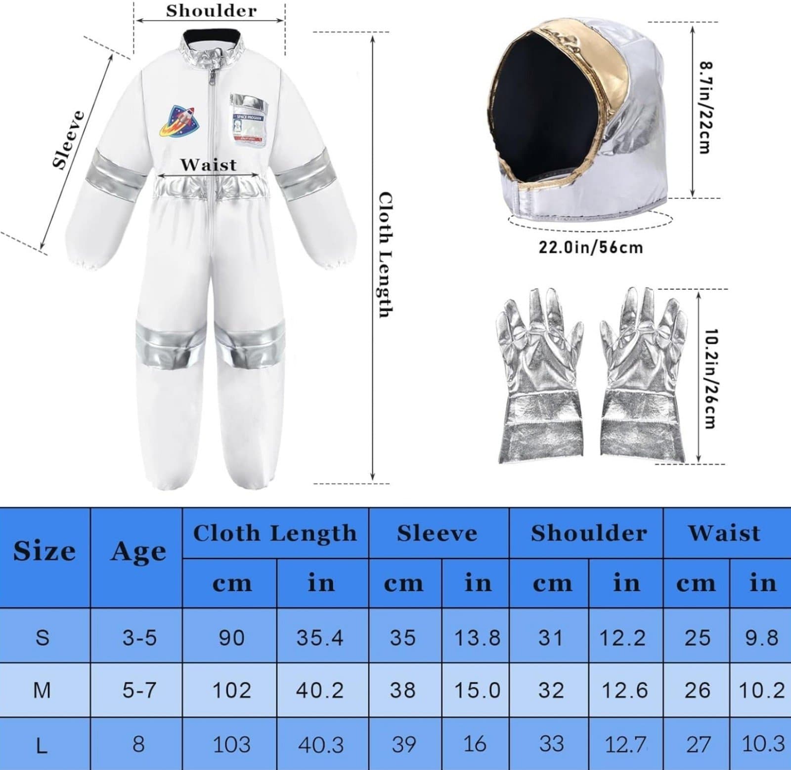 Astronaut Costume kids sz M w/ helmet, gloves & flag - Thumbnail 5