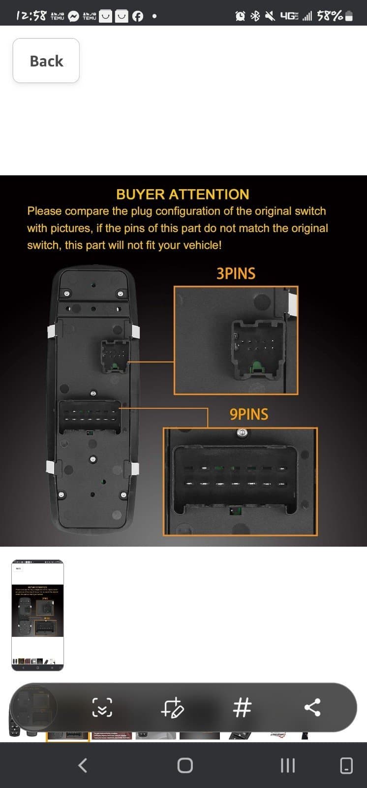 Master Power Window Switch - 3+9 PINS Check Required W/O AUTO - Compatible with - Thumbnail 3