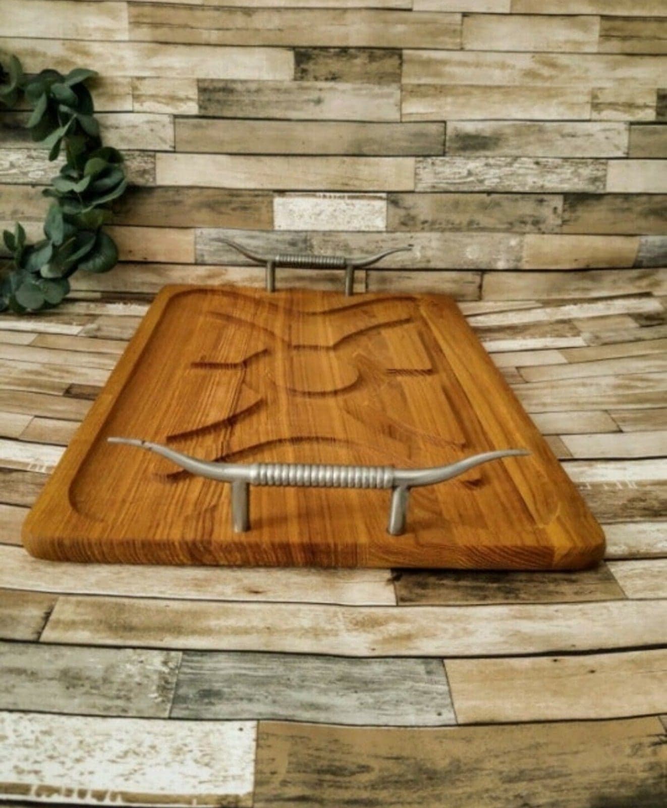 Longhorn Serving Tray w/ metal longhorn handles - Thumbnail 4