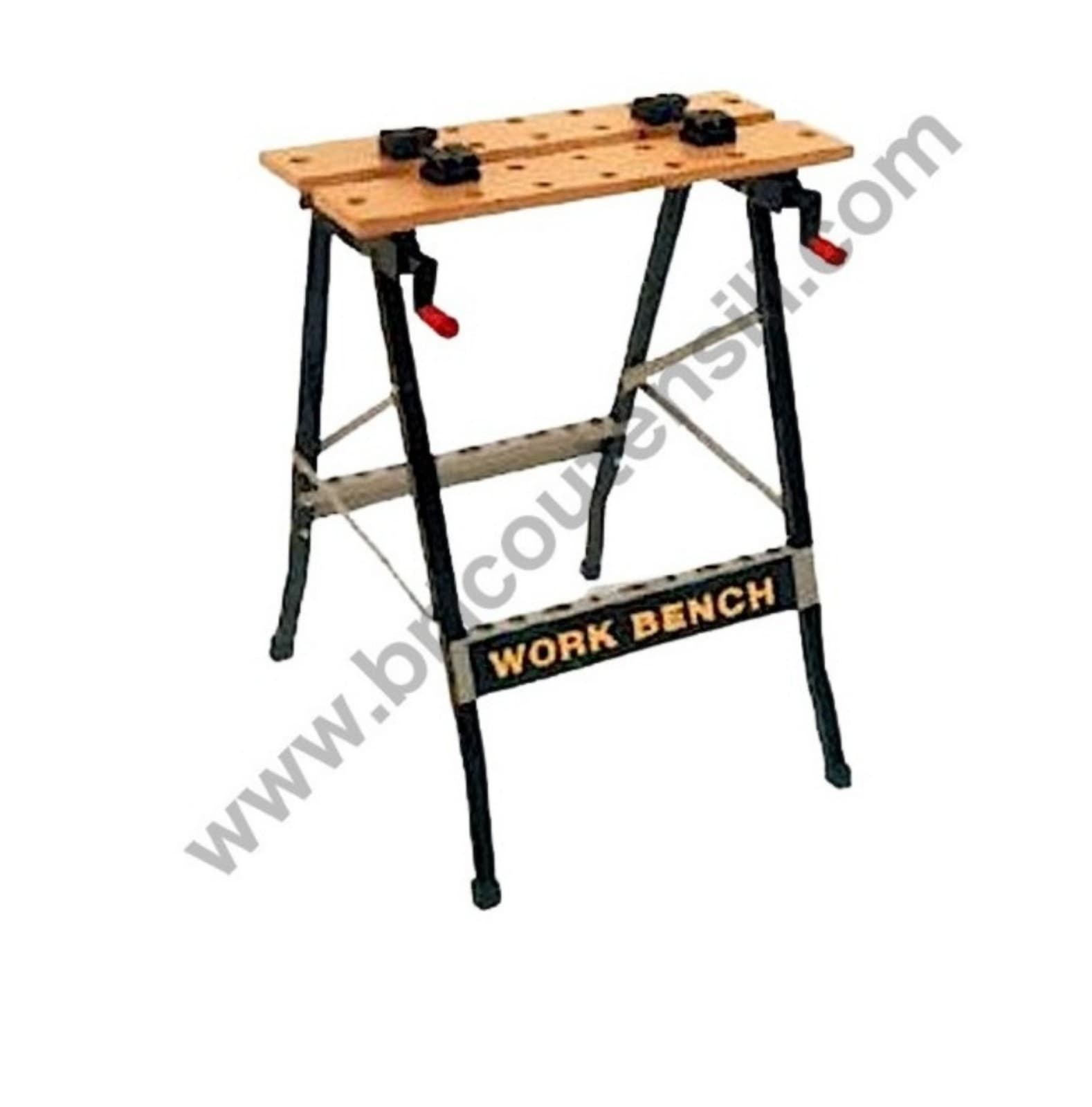 Foldable portable workbench with metal top and adjustable clamp - Image 1
