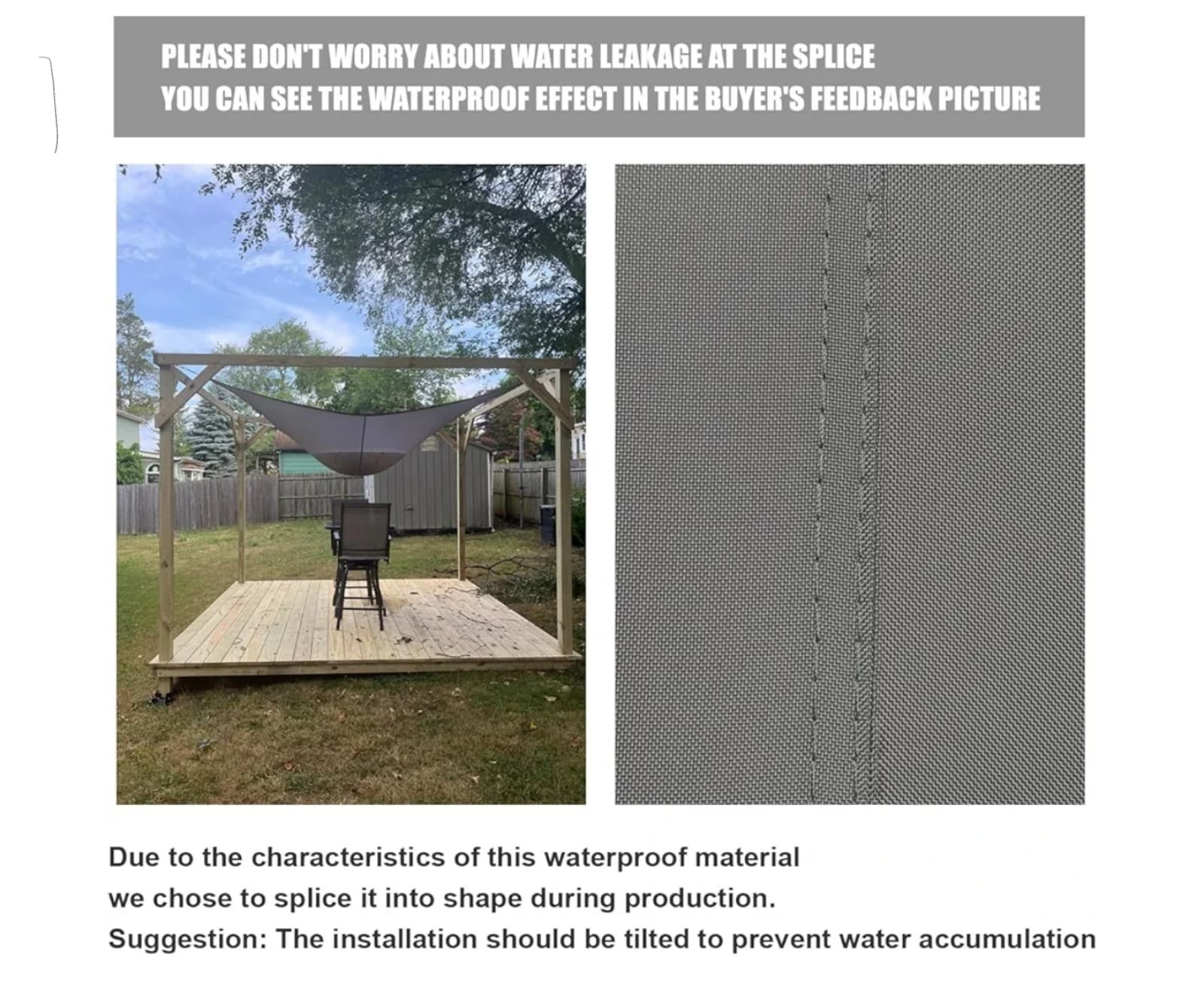 Sun Shade Waterproof Canopy Effectively 95% UV Block 6.5'x10' - Thumbnail 4