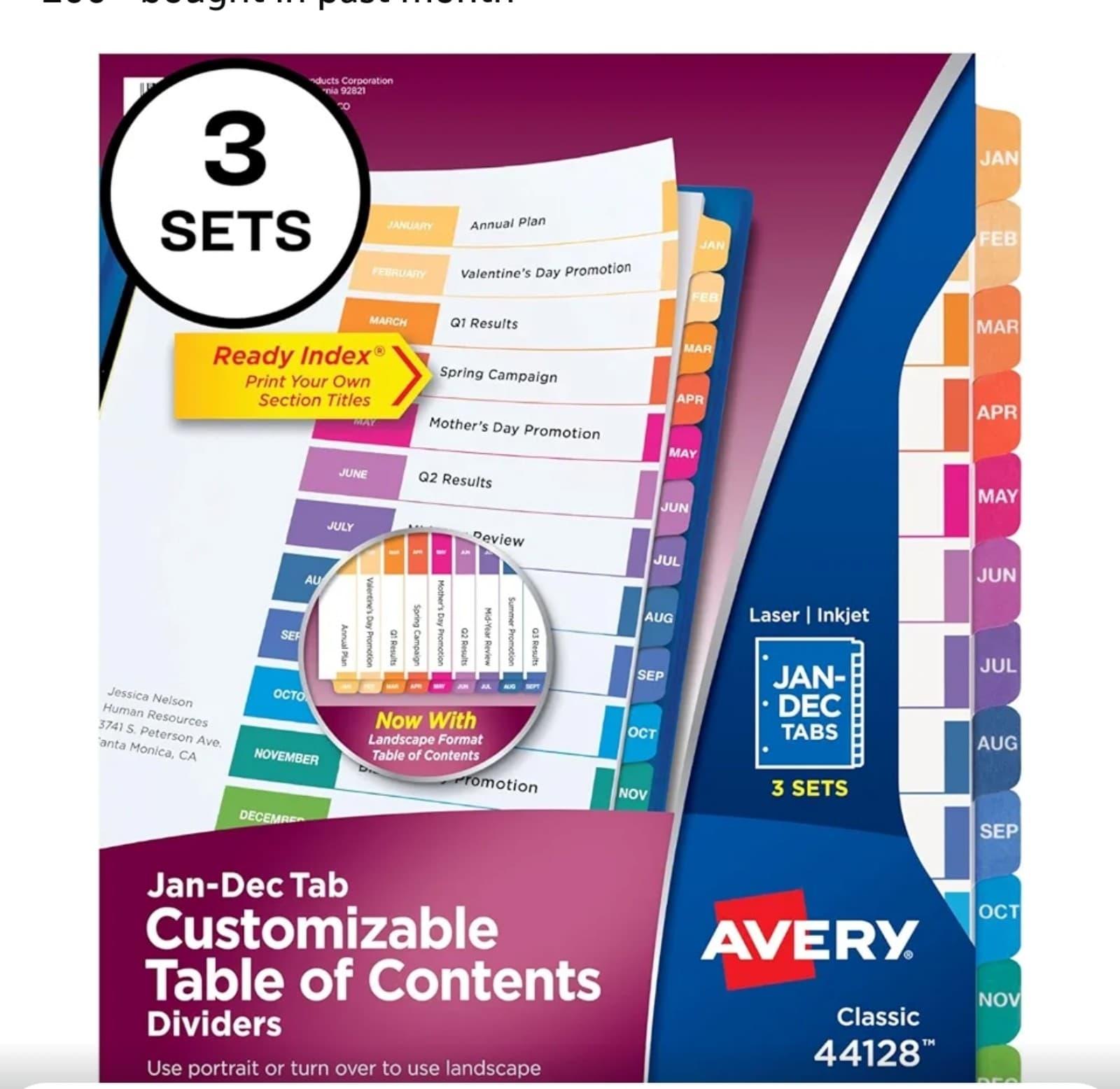 Avery Jan-Dec 12 Tab Dividers for 3 Ring Binders, Customizable Table of Contents - Image 1