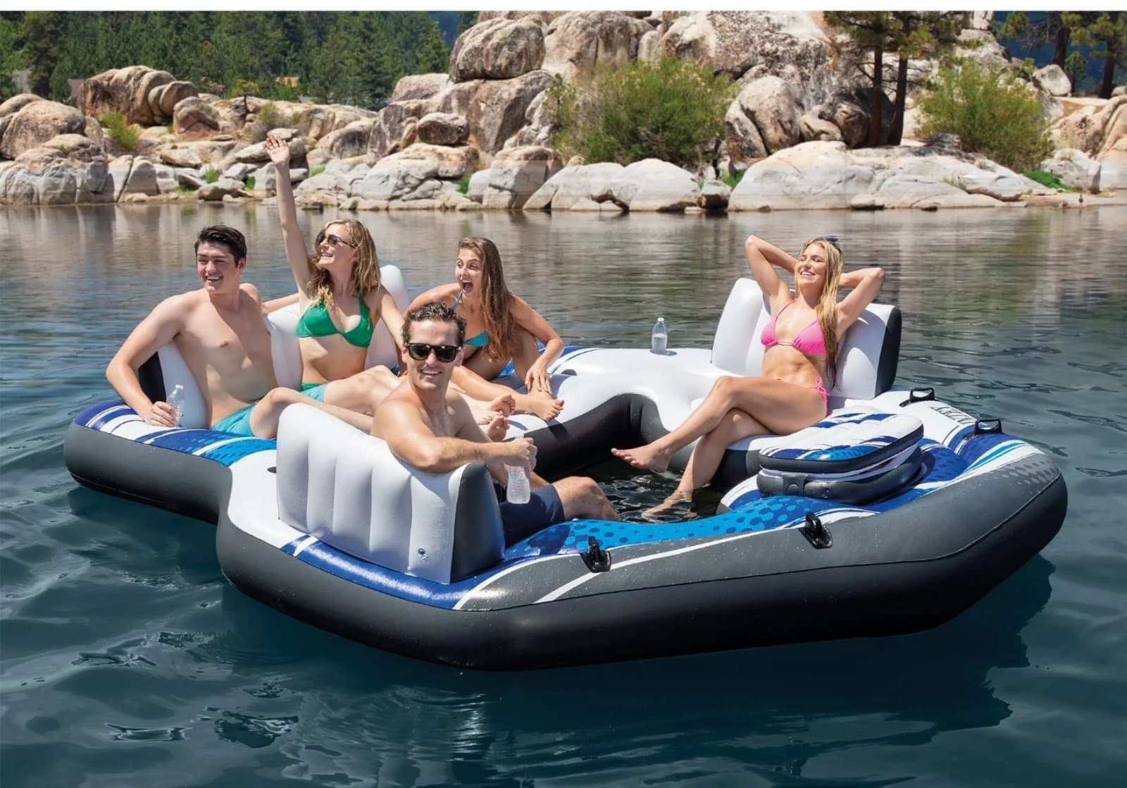 Intex Blue Tropic Inflatable Lake Island Water Float with Cooler and Cupholders - Image 1