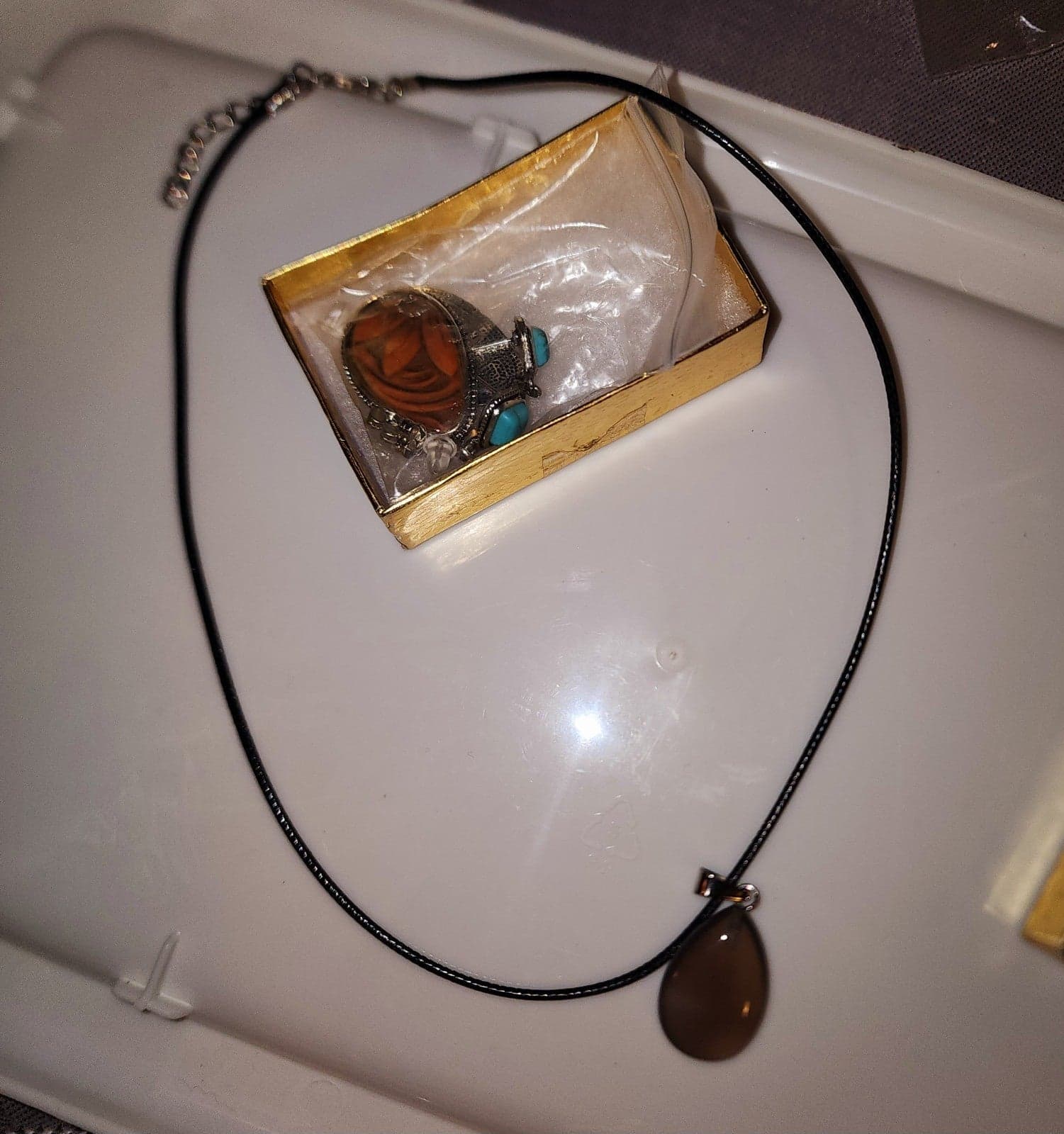 Boho Necklace & earrings set Turquoise & Tigers Eye - Image 1