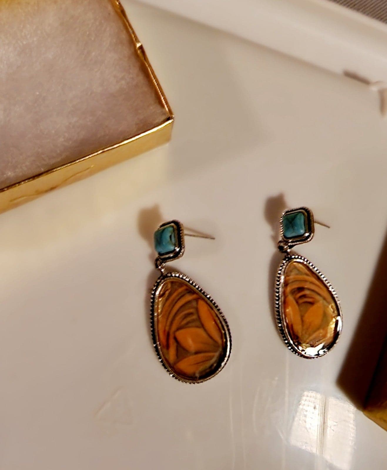 Boho Necklace & earrings set Turquoise & Tigers Eye - Thumbnail 3