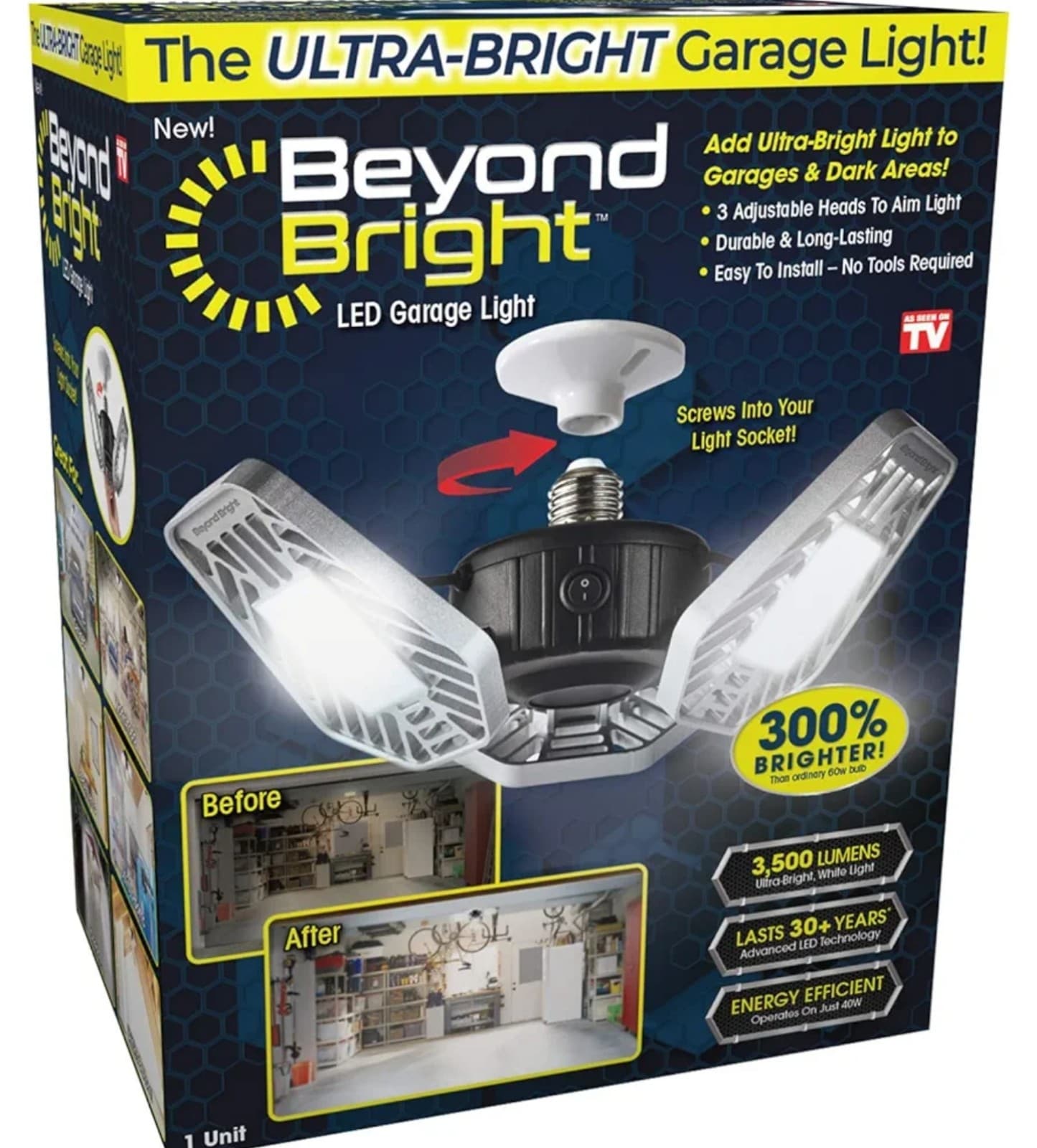 Beyond Bright LED Garage Light - 3 Adjustable Panels, Energy Efficient - Image 1