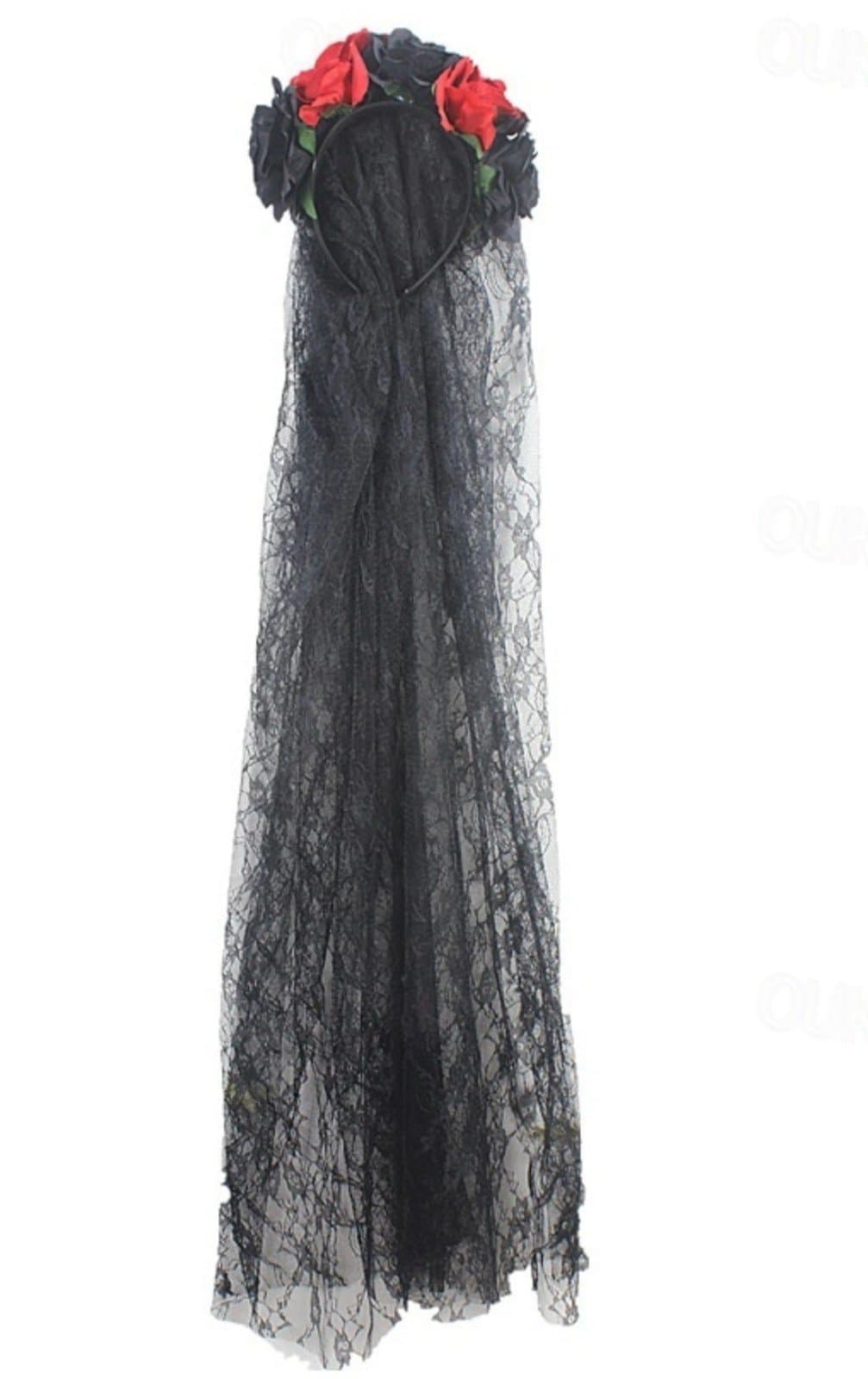 Red Sugar Skull Headband Day of the Dead Headband - Thumbnail 5