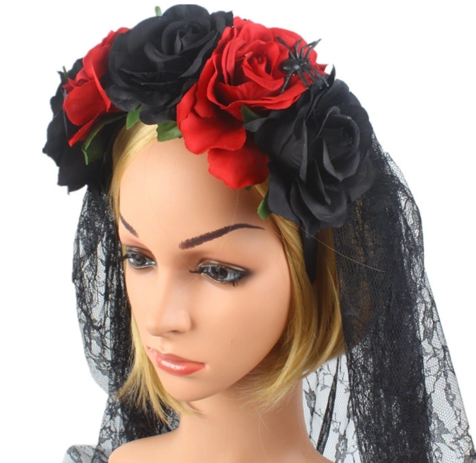 Red Sugar Skull Headband Day of the Dead Headband - Thumbnail 4