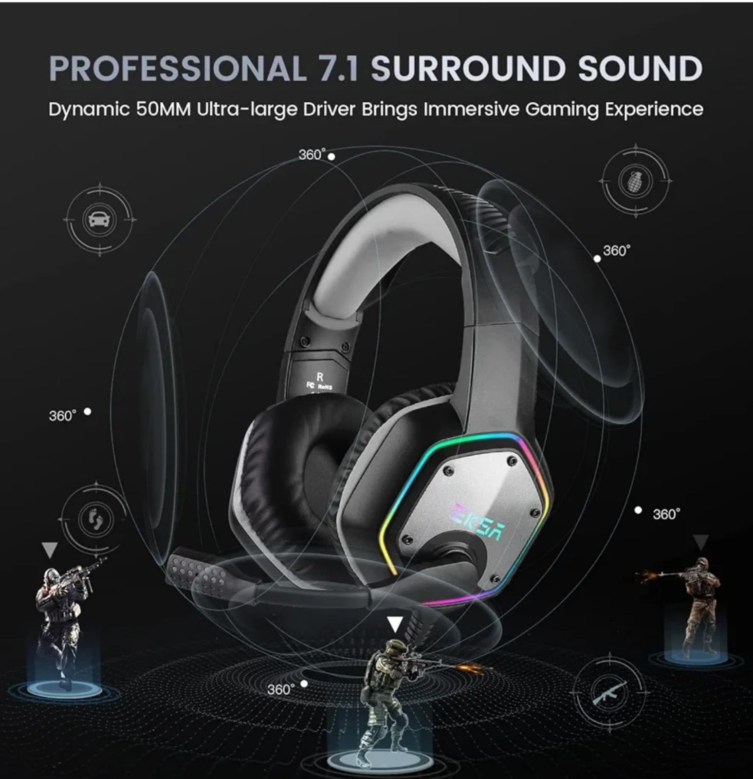 Gaming Headset for PC, Computer Headphones with Microphone/Mic Noise Cancelling - Thumbnail 3