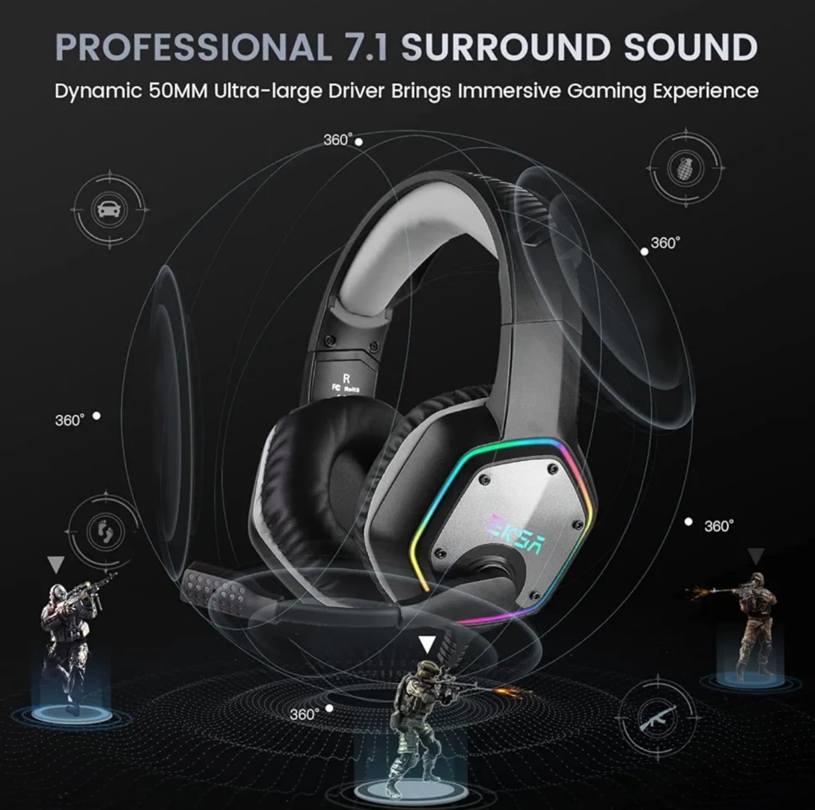 Gaming Headset for PC, Computer Headphones with Microphone/Mic Noise Cancelling - Thumbnail 4