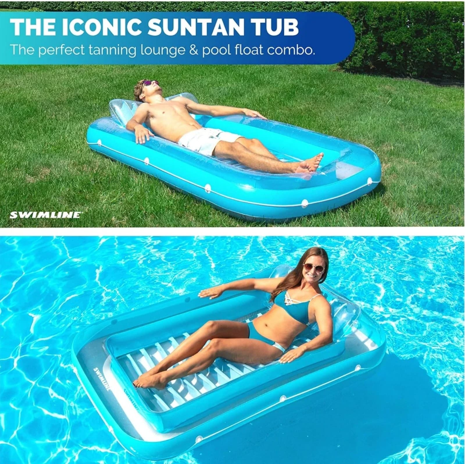 SWIMLINE Original Suntan Tub Series Classic Inflatable Tanning Float Floating - Thumbnail 2