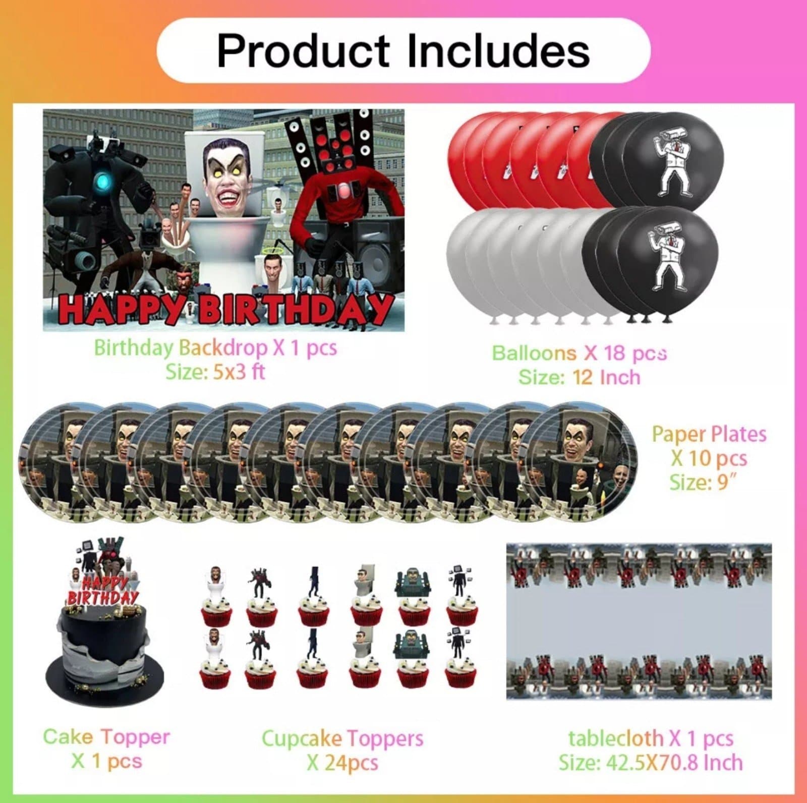 Skibidi Toilet Party Supplies Birthday Decoration Set - Thumbnail 4