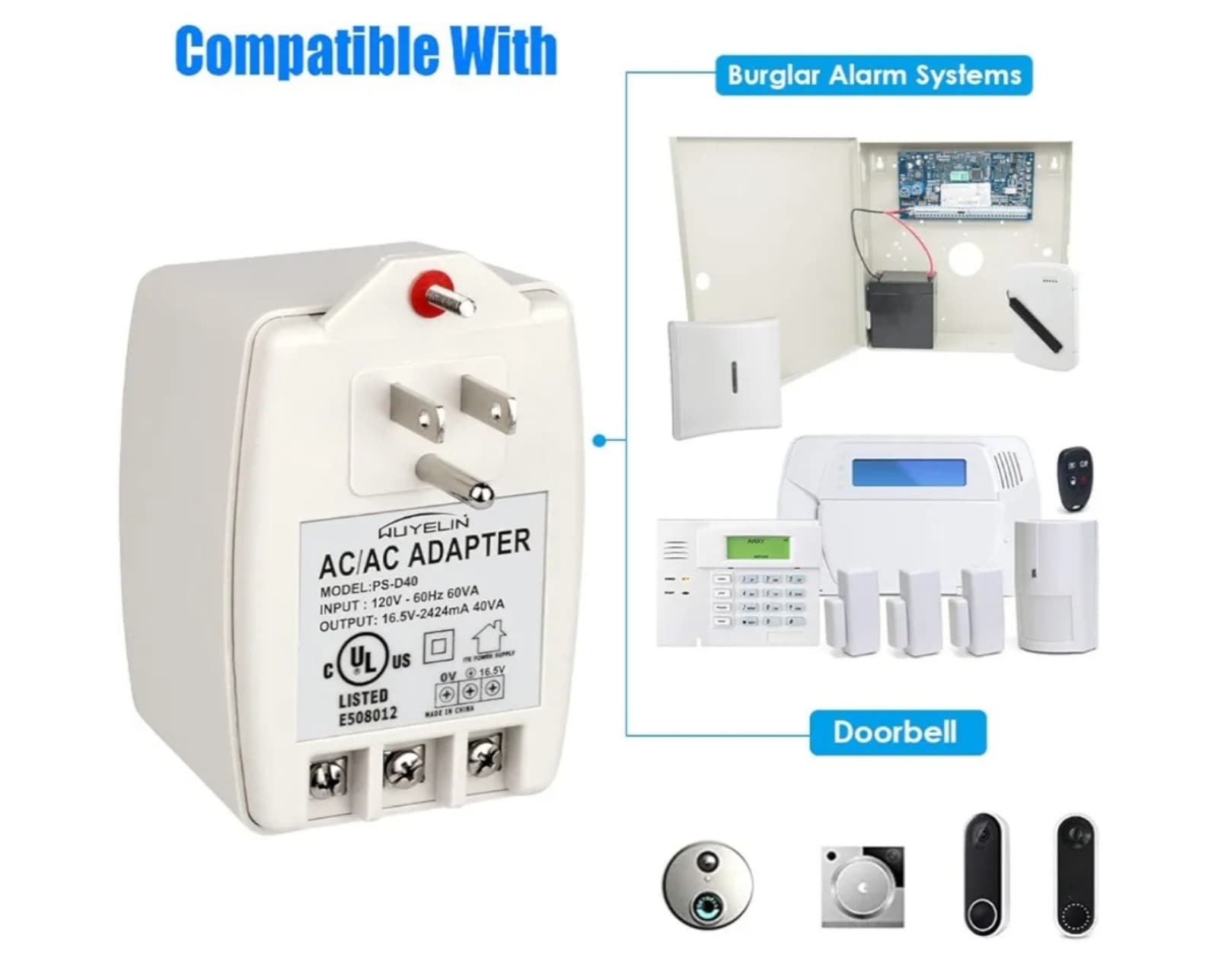Plug-in Transformer Compatible with All Doorbells & Security Pane - Thumbnail 2
