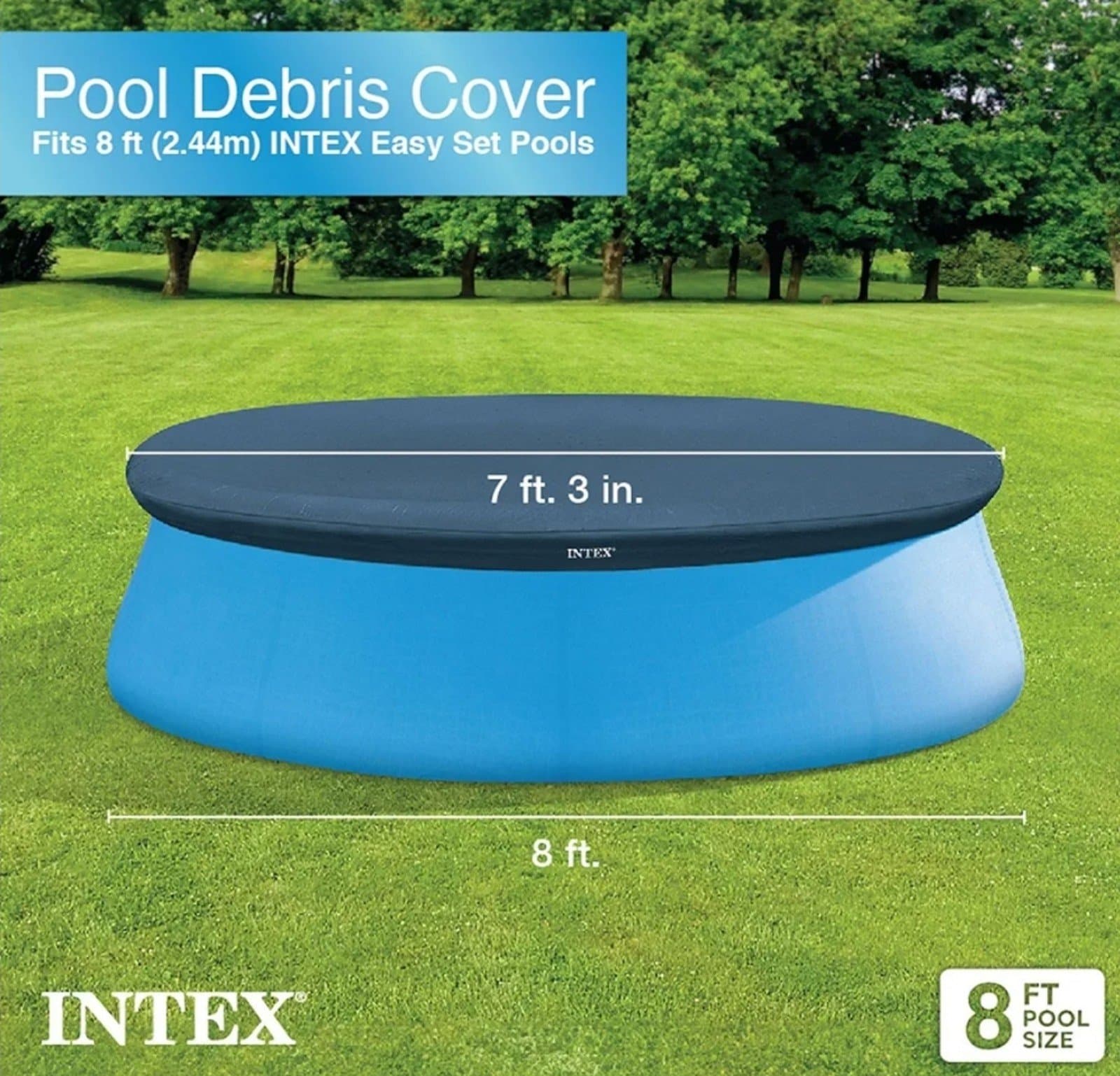 Pool Cover: For 8ft Round Easy Set Pools – Includes Rope Tie – Drain Holes – 12i - Thumbnail 2