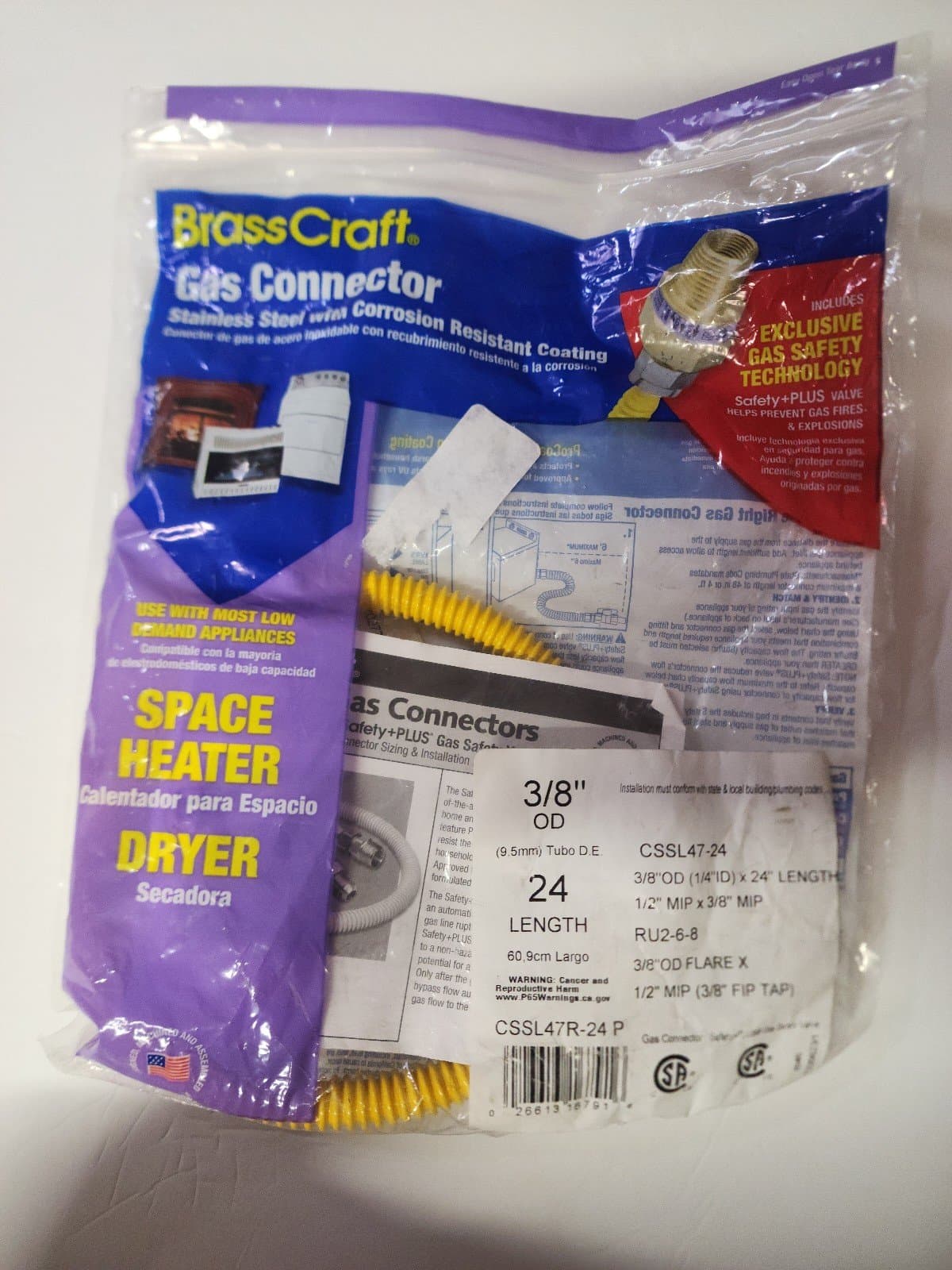 Brass Craft Gas Connector 3/8" OD 24" Length - Image 1