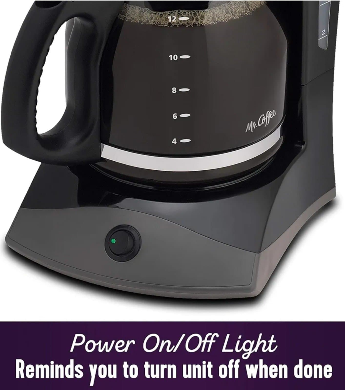 Mr. Coffee Black Coffee Maker, 12 Cups, with Auto Pause and Glass Carafe - Thumbnail 5