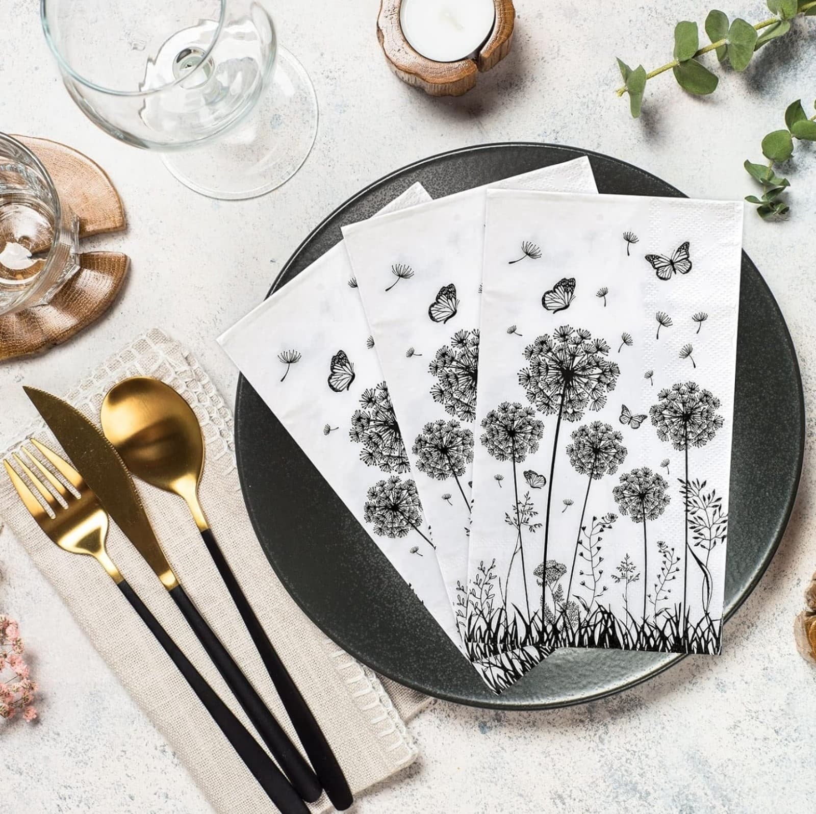 Butterfly & Dandelion Guest Napkins 2 Ply Disposable Paper Napkins 100ct - Thumbnail 6