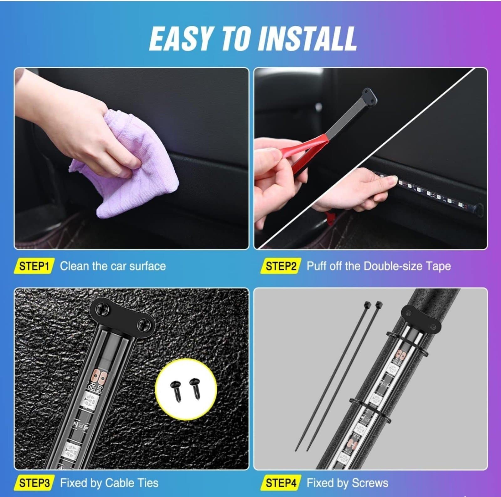 Interior Car Strip Lights DC 12V with App RF Remote Control Multicolor Under Car - Thumbnail 6