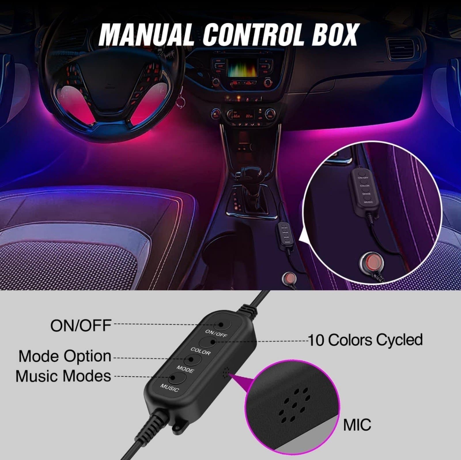 Interior Car Strip Lights DC 12V with App RF Remote Control Multicolor Under Car - Thumbnail 5