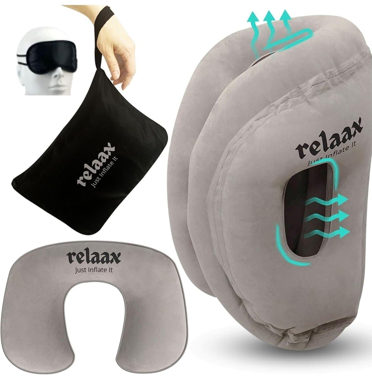 Relaax Airplane Travel Pillow Set – Inflatable Neck Pillow, Body Pillow & Conver - Image 1