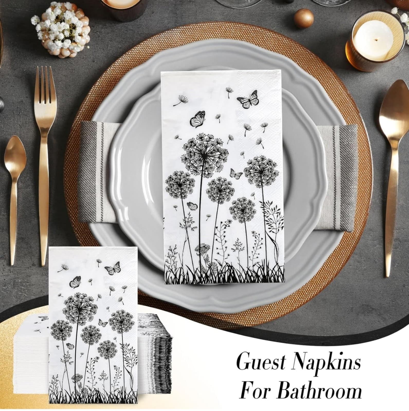 Butterfly & Dandelion Guest Napkins 2 Ply Disposable Paper Napkins 100ct - Thumbnail 3