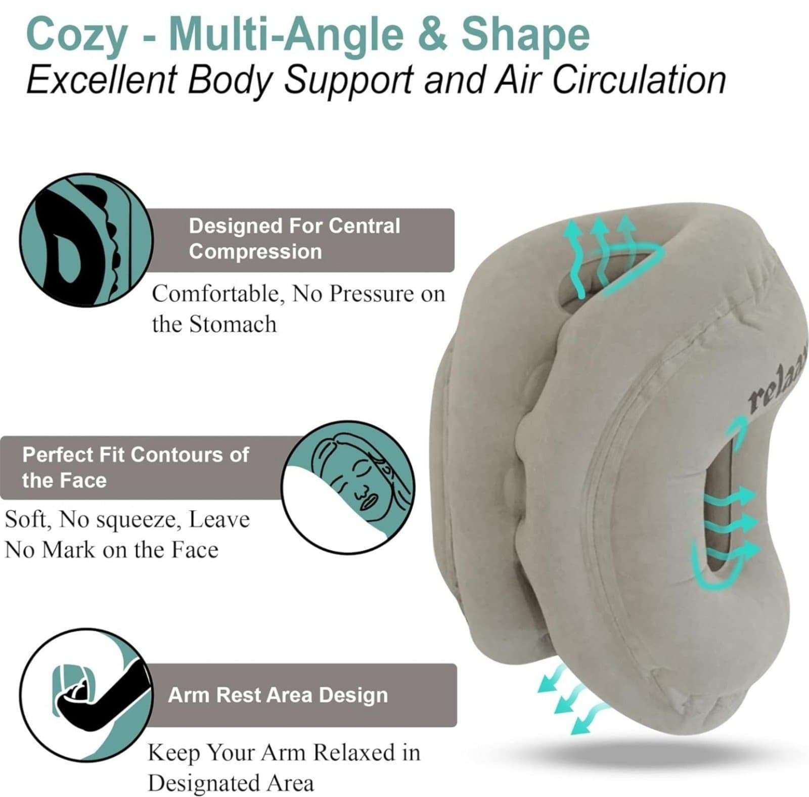 Relaax Airplane Travel Pillow Set – Inflatable Neck Pillow, Body Pillow & Conver - Thumbnail 3