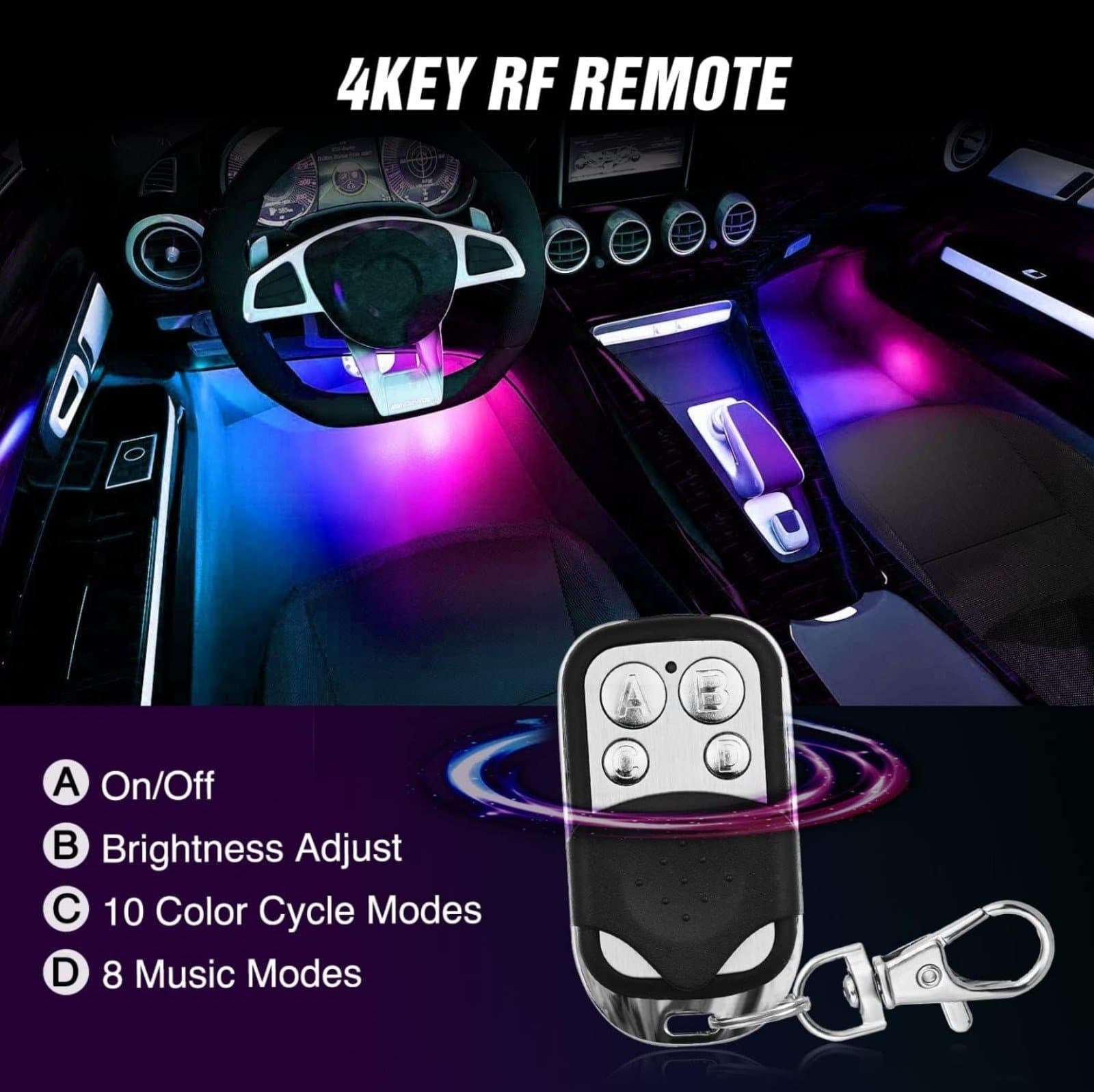 Interior Car Strip Lights DC 12V with App RF Remote Control Multicolor Under Car - Thumbnail 4