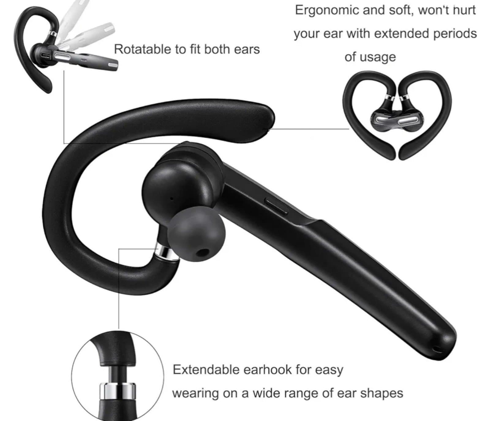 Bluetooth Headset, Wireless Bluetooth Earpiece V5.0 Hands-Free Earphones with Bu - Thumbnail 4