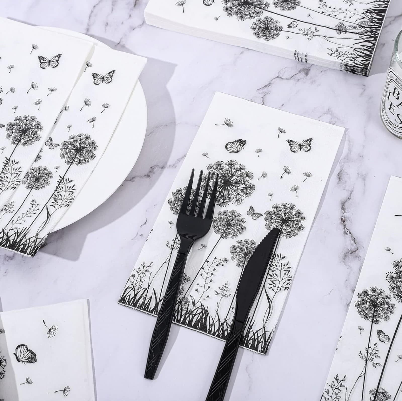 Butterfly & Dandelion Guest Napkins 2 Ply Disposable Paper Napkins 100ct - Thumbnail 4