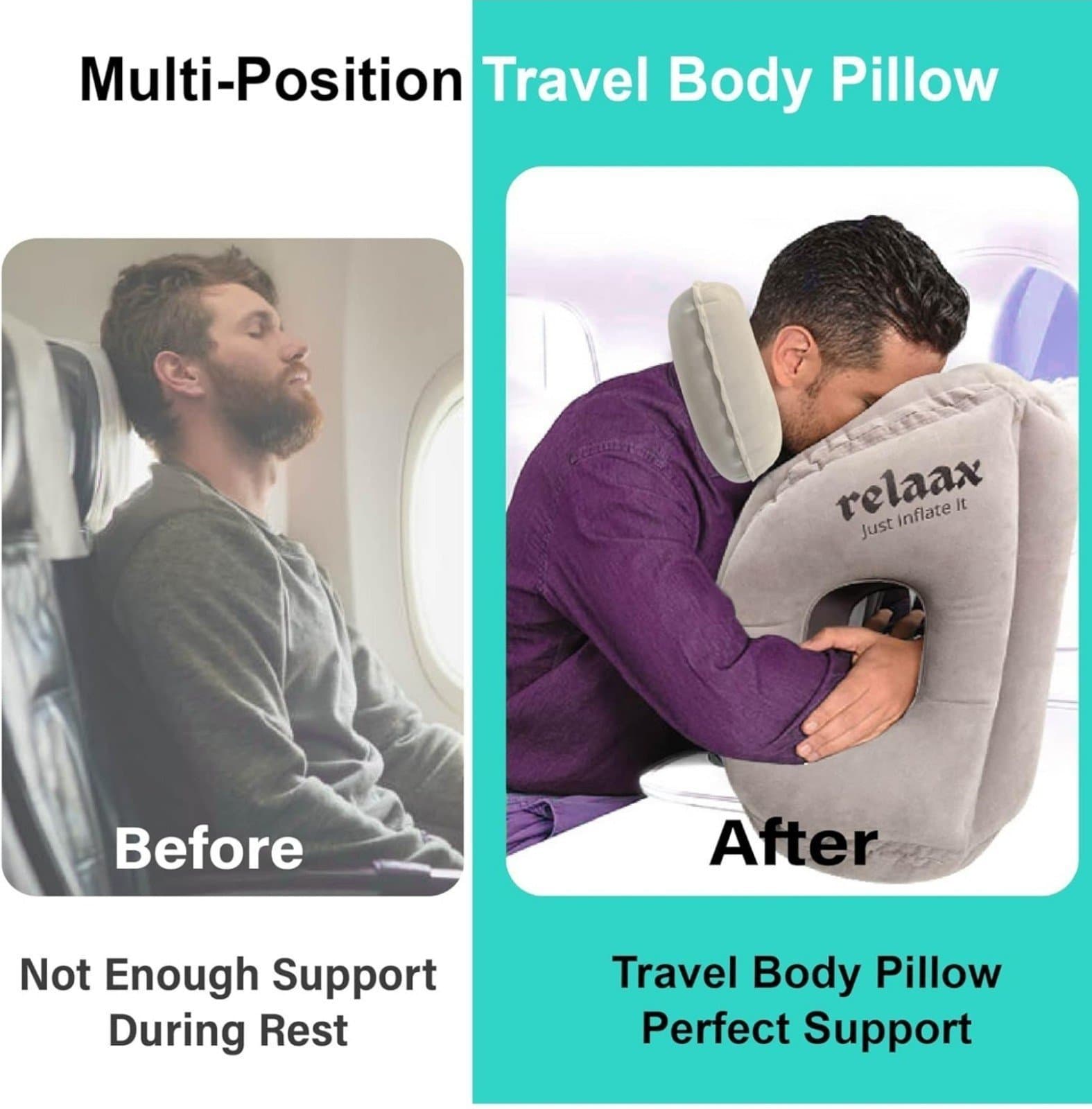 Relaax Airplane Travel Pillow Set – Inflatable Neck Pillow, Body Pillow & Conver - Thumbnail 4