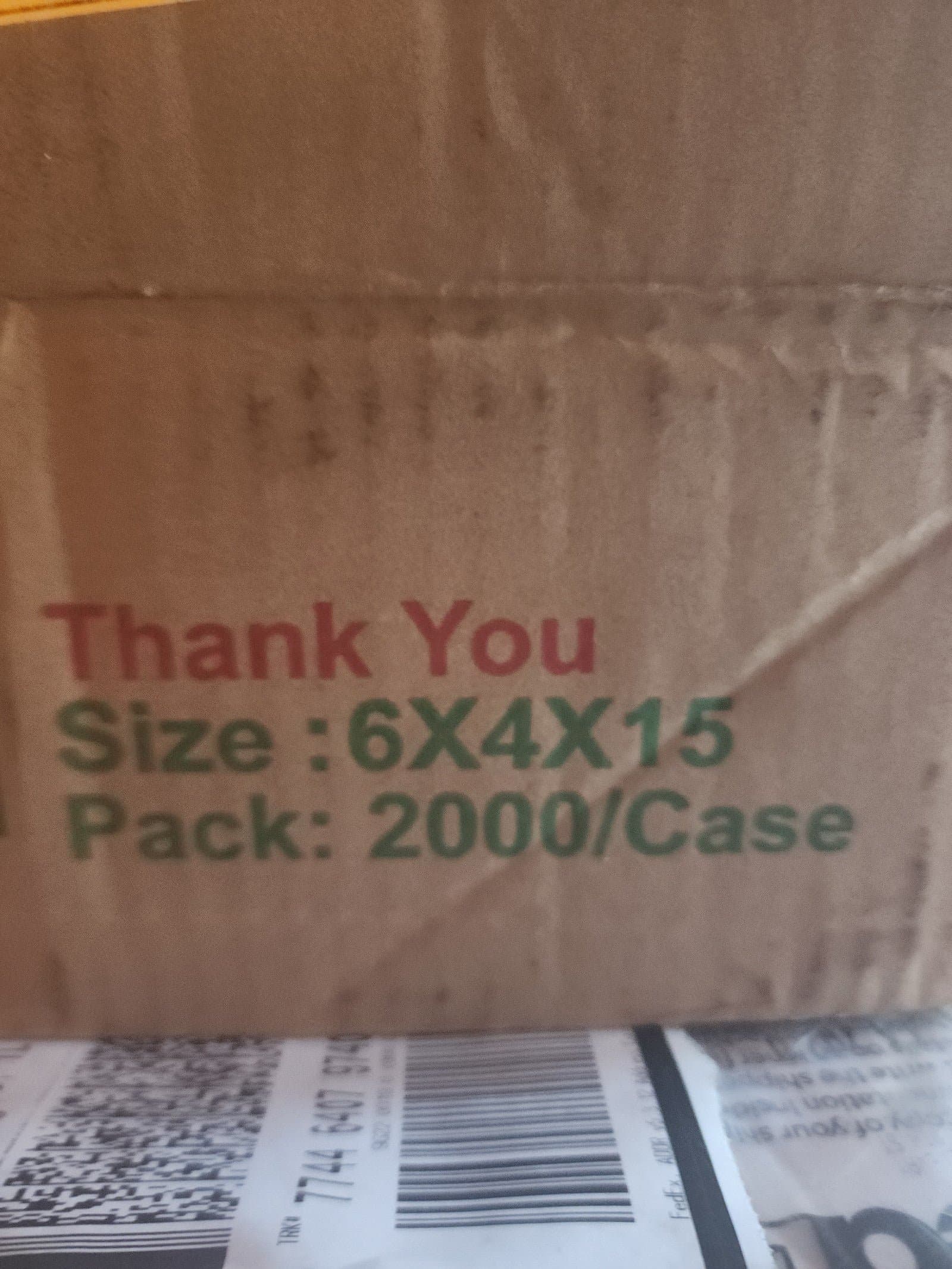 2000 Thank You Plastic Grocery Bags 6" x 4" x 15" - Thumbnail 3