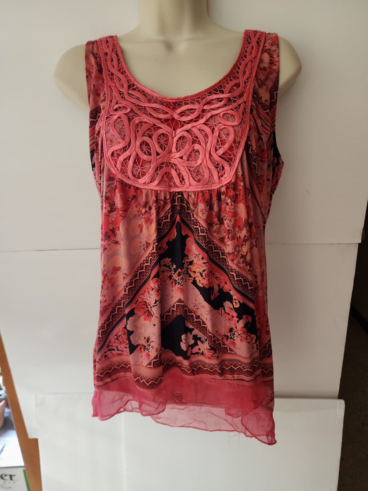 One World Pink Boho Silk top sz Medium - Thumbnail 3