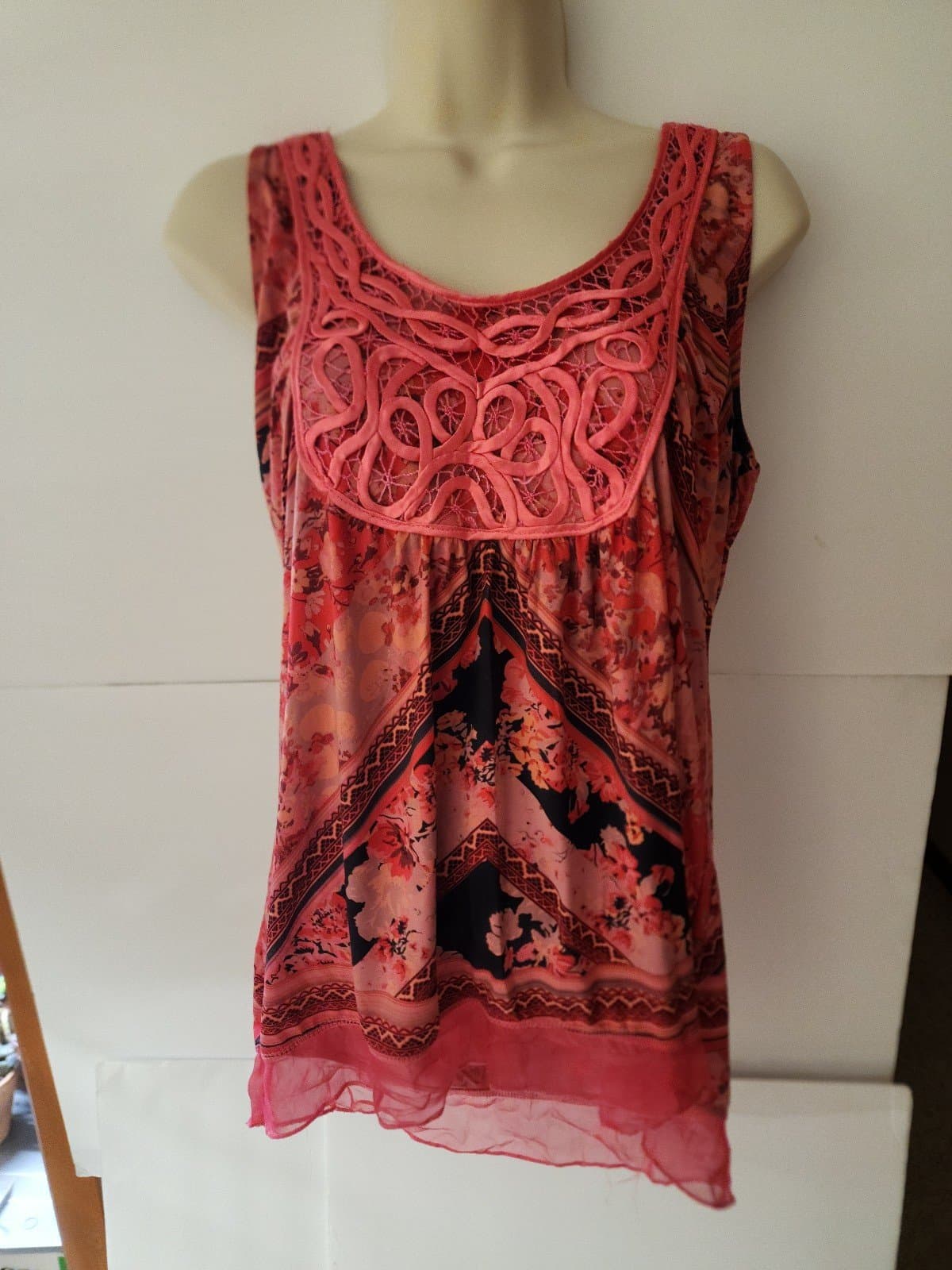 One World Pink Boho Silk top sz Medium - Thumbnail 4