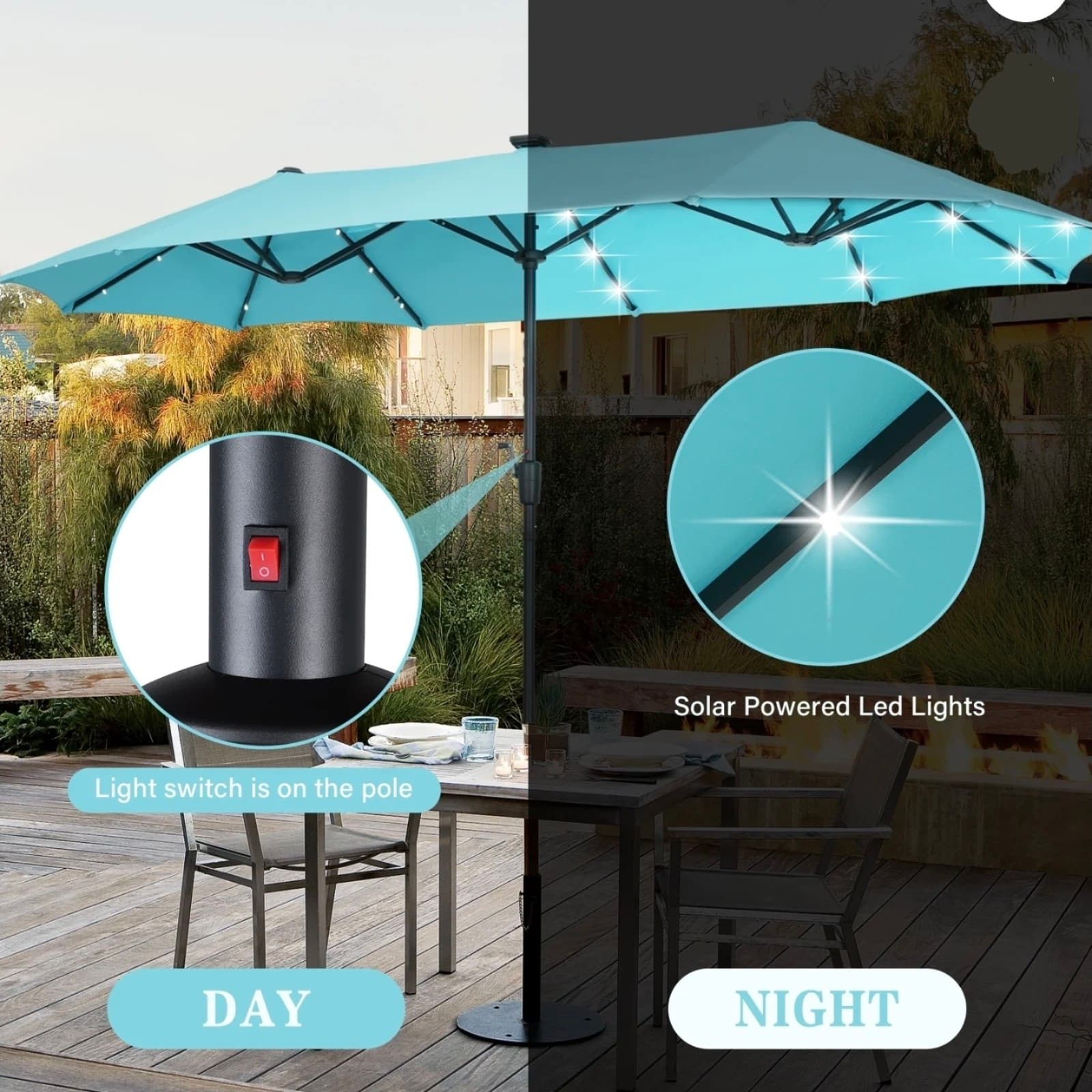 13' Patio Umbrella with 36 Solar Powered LED Lights & Matching Base - Thumbnail 6