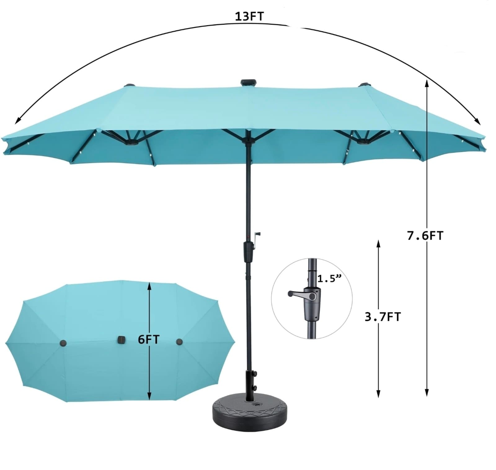 13' Patio Umbrella with 36 Solar Powered LED Lights & Matching Base - Thumbnail 3