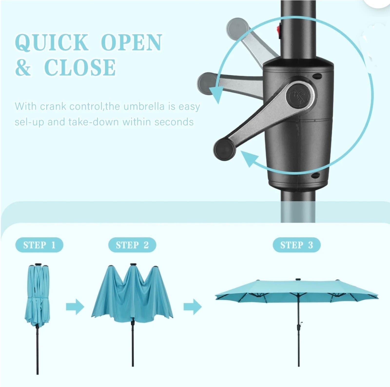 13' Patio Umbrella with 36 Solar Powered LED Lights & Matching Base - Thumbnail 4