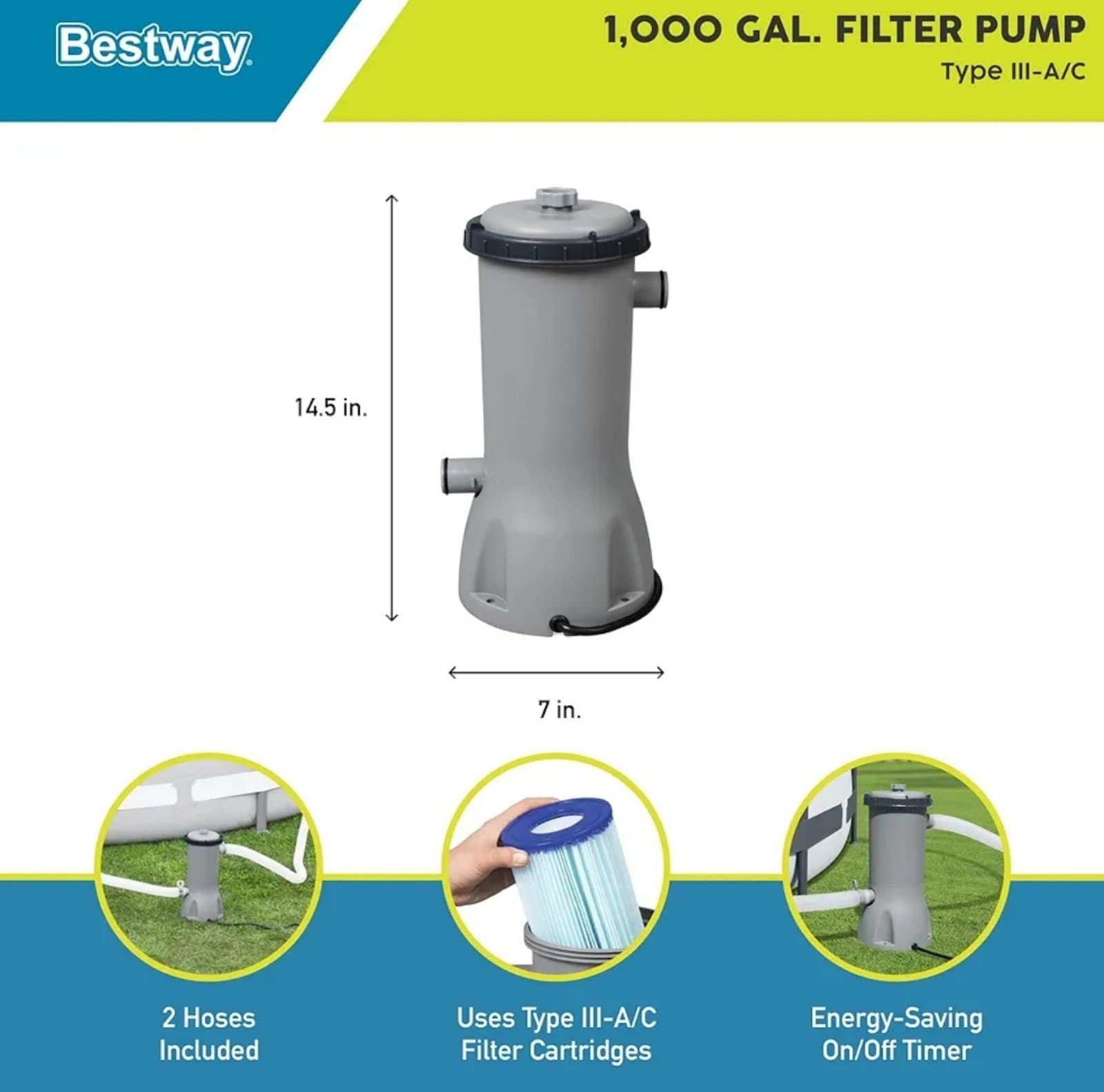 Bestway 1000GPH Above Ground Pool Filter Pump - A1018 - Thumbnail 2