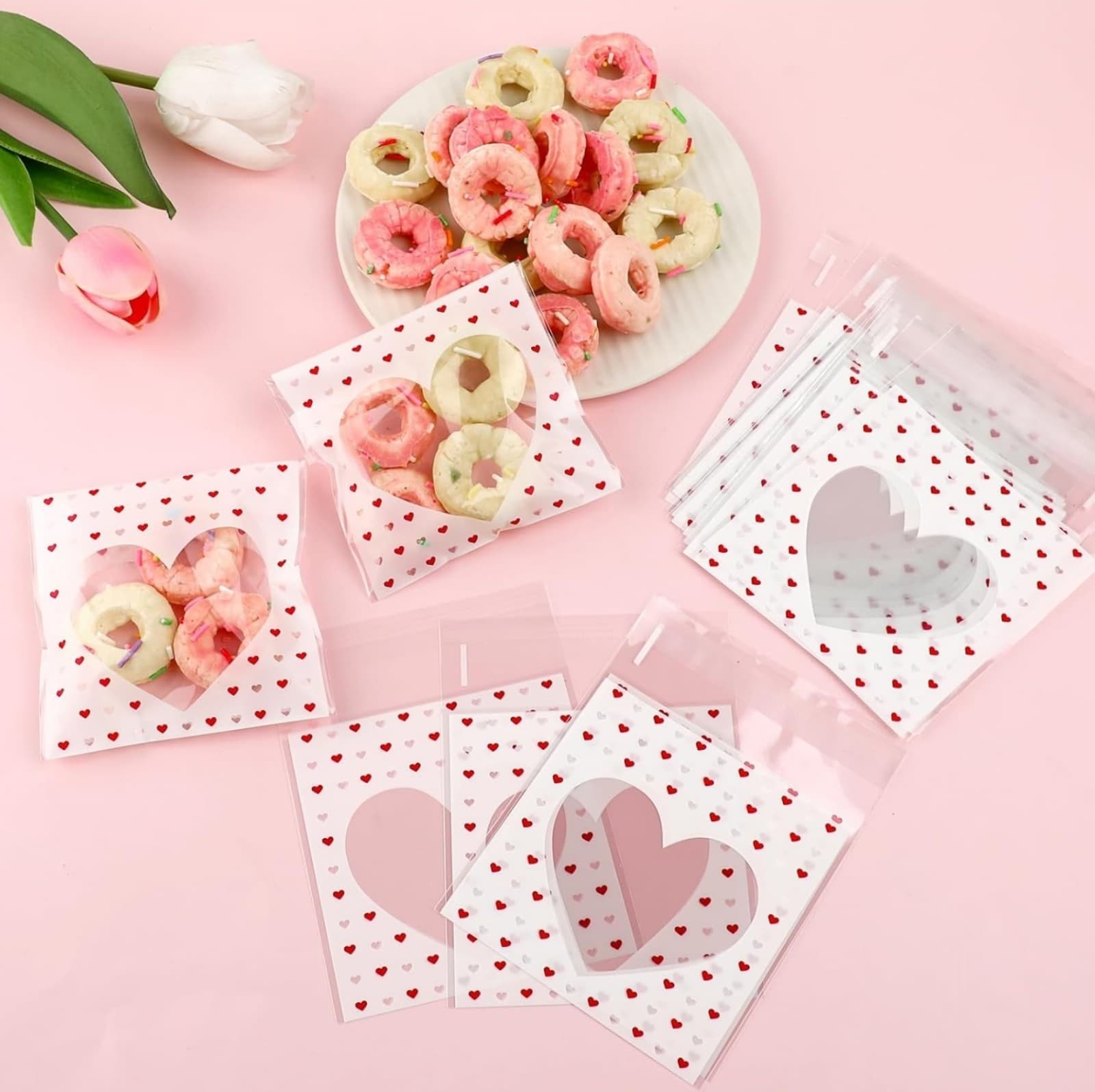 Small Bags Heart Packaging Bags 100ct Clear - Thumbnail 3