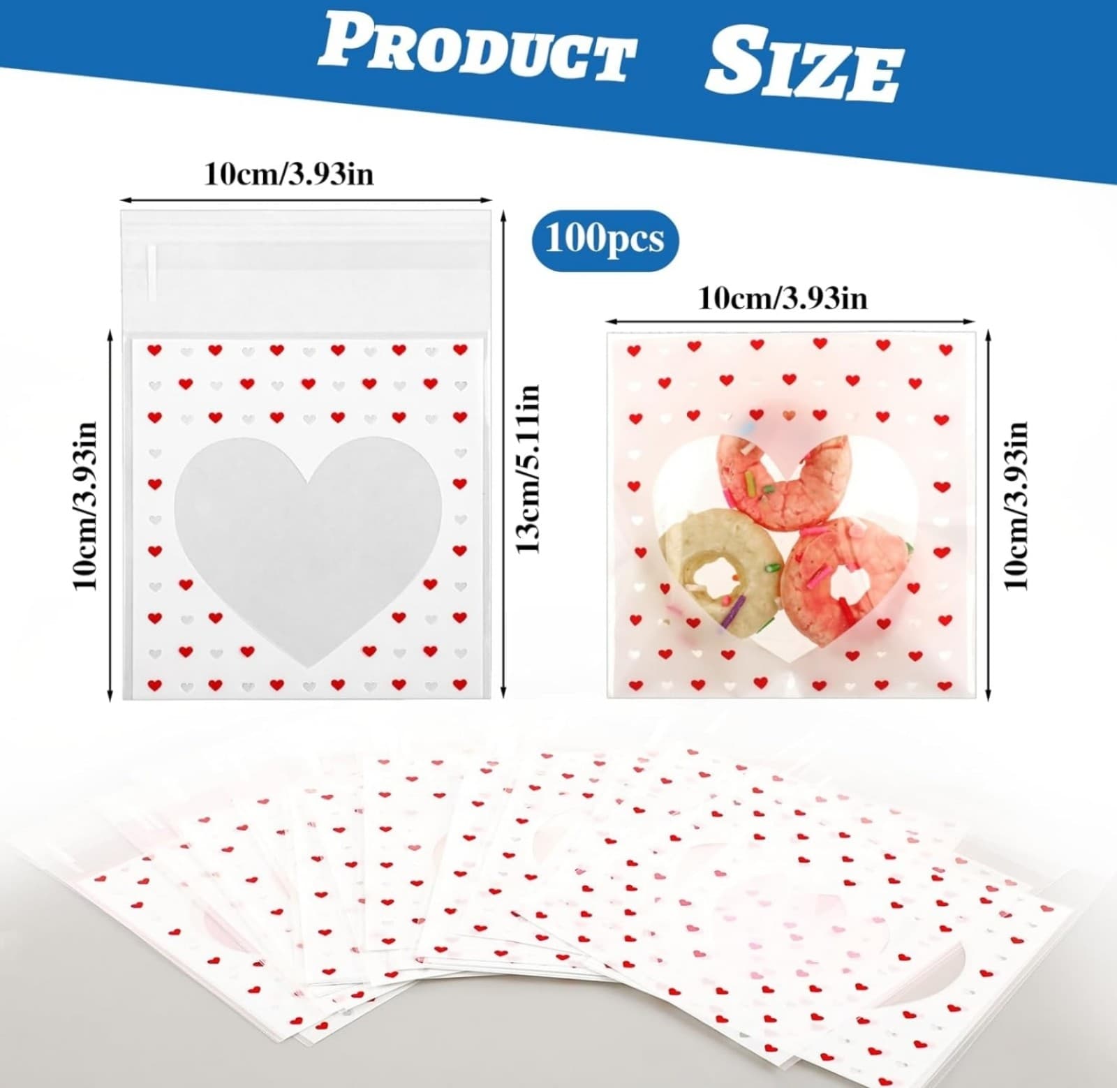 Small Bags Heart Packaging Bags 100ct Clear - Thumbnail 2