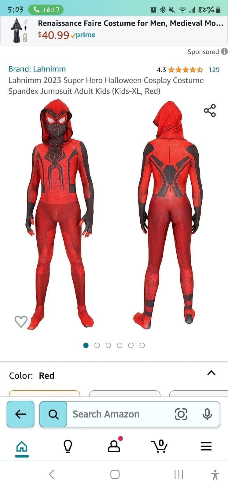 Spiderman costume sz 5t - Thumbnail 3