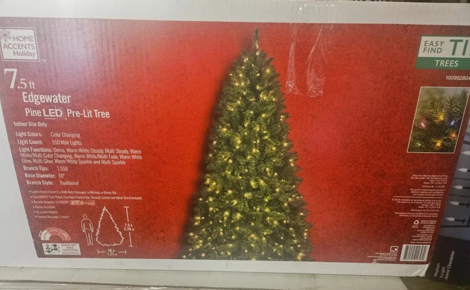 7.5-foot Pre-Lit LED Christmas Tree Home Accents Holiday Edgewater Pine - Thumbnail 5