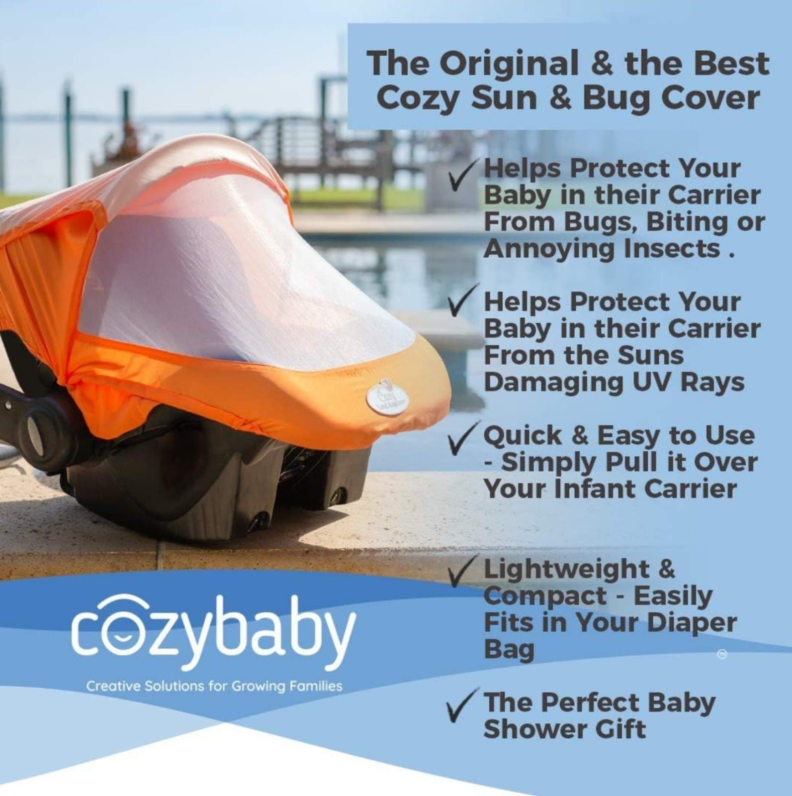 Cozy Cover Sun & Bug Cover Gray - Industry Leading Infant Carrier Cover - Thumbnail 2