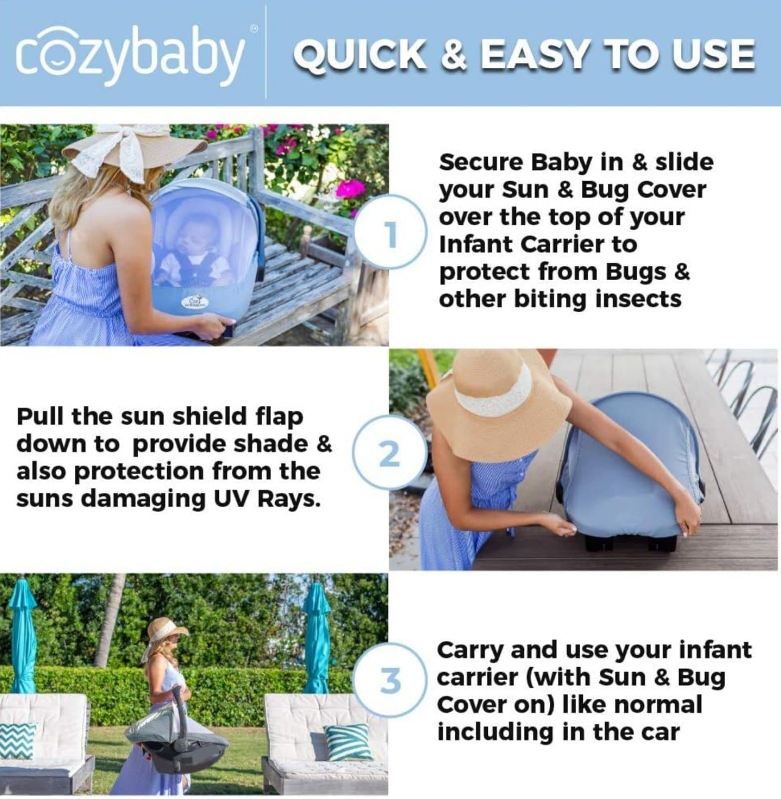 Cozy Cover Sun & Bug Cover Gray - Industry Leading Infant Carrier Cover - Thumbnail 3