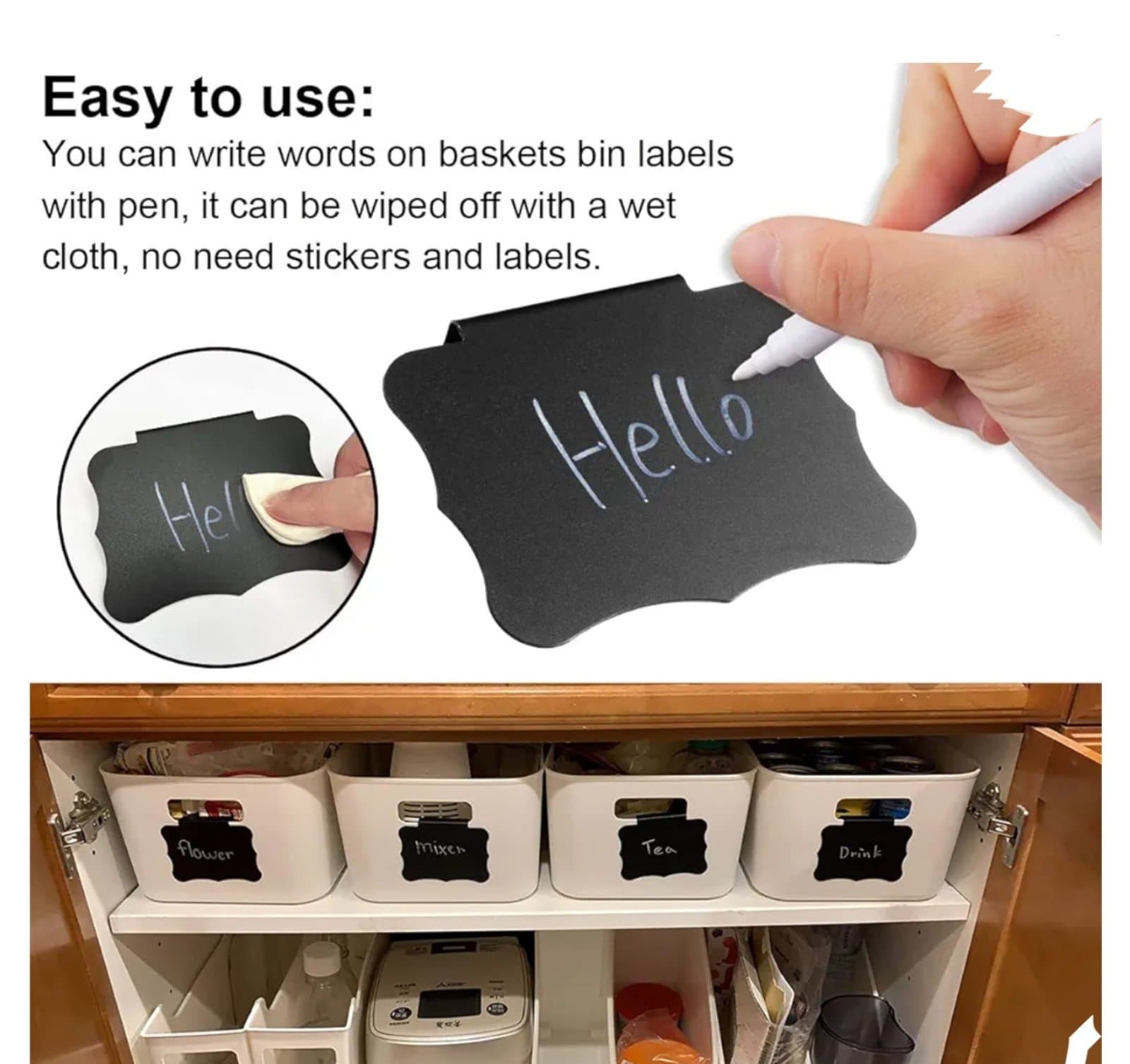 Basket Labels, Clip on Labels for Storage Bins Removable Labels 4ct - Thumbnail 3