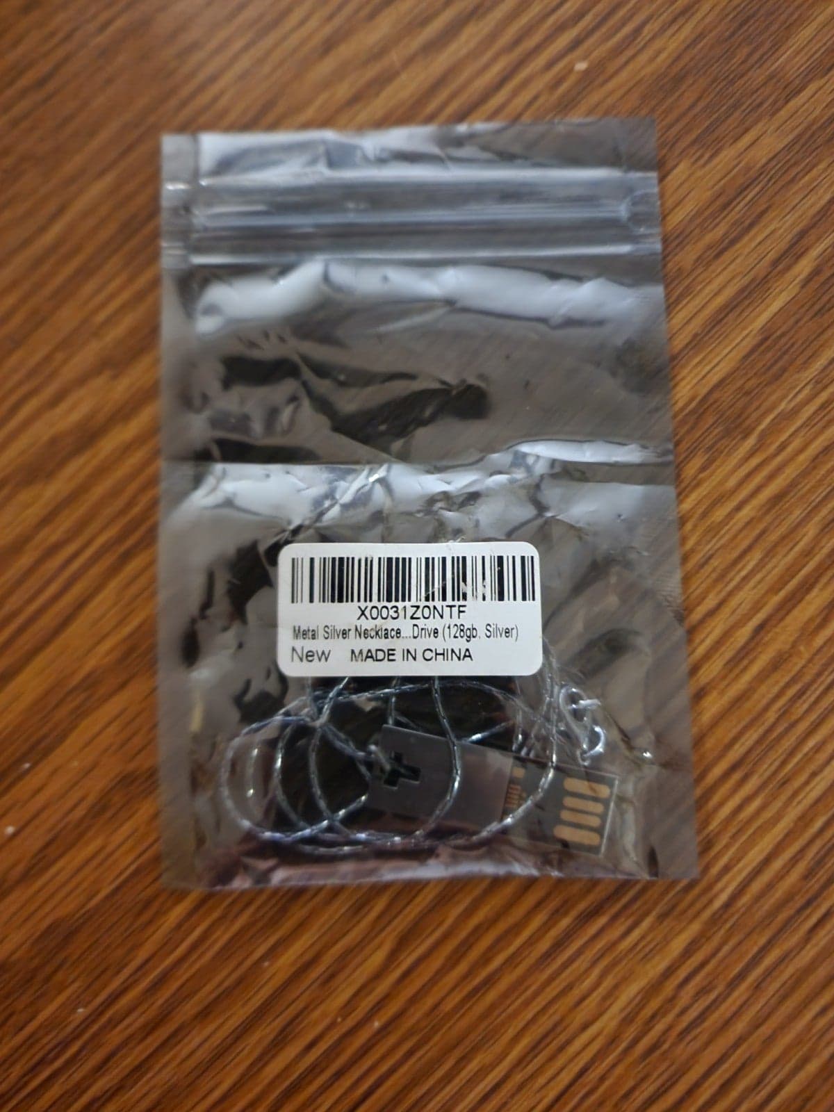 Silver Flashdrive Necklace 128gb with Cross - Thumbnail 3