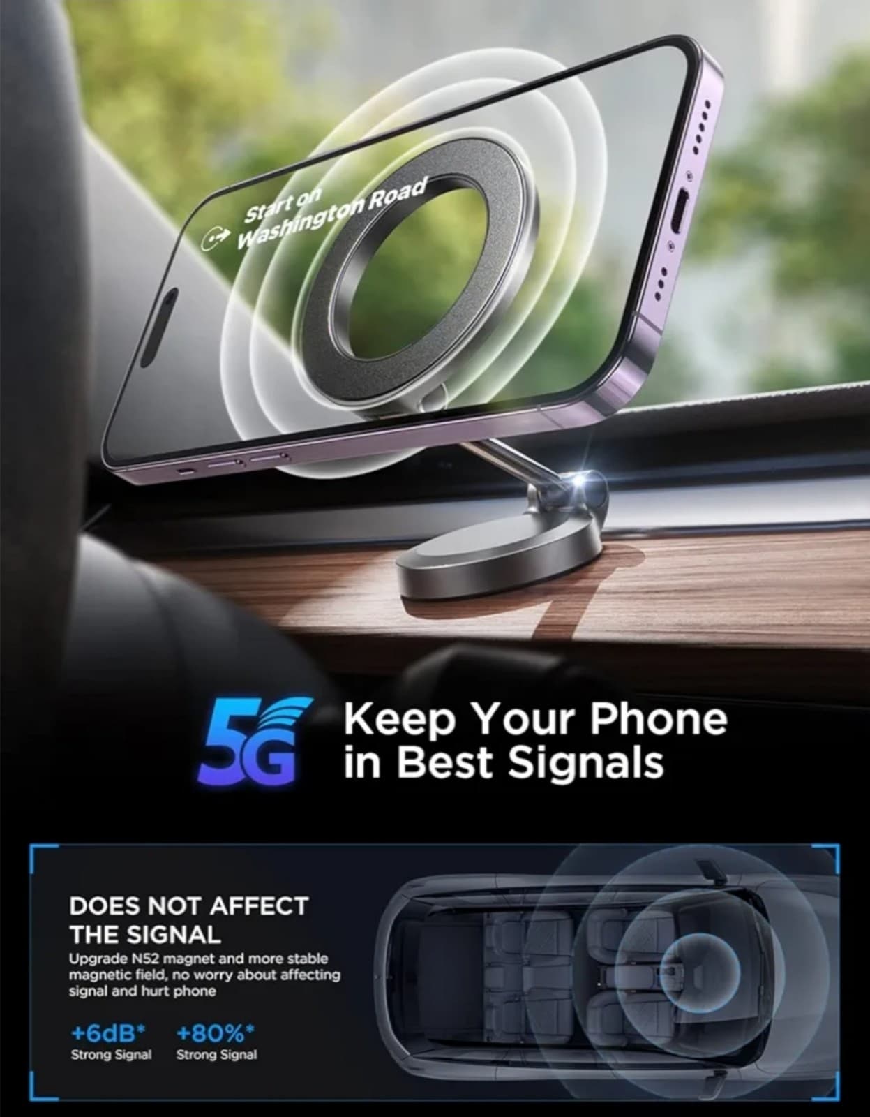 LISEN Ultra Magnetic Car Phone Holder, for MagSafe Car Mount, Car Accessories - Thumbnail 8