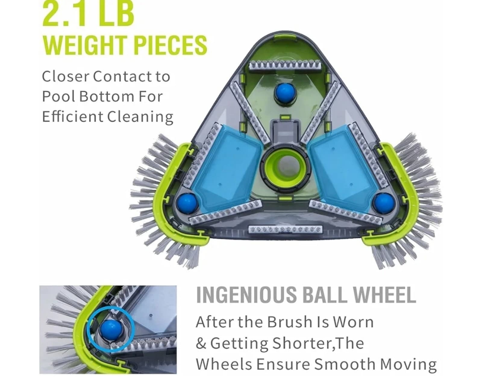 Pool Vacuum Head, Professional Pool Vacuum Head with Weighted Body & Triangle - Thumbnail 5