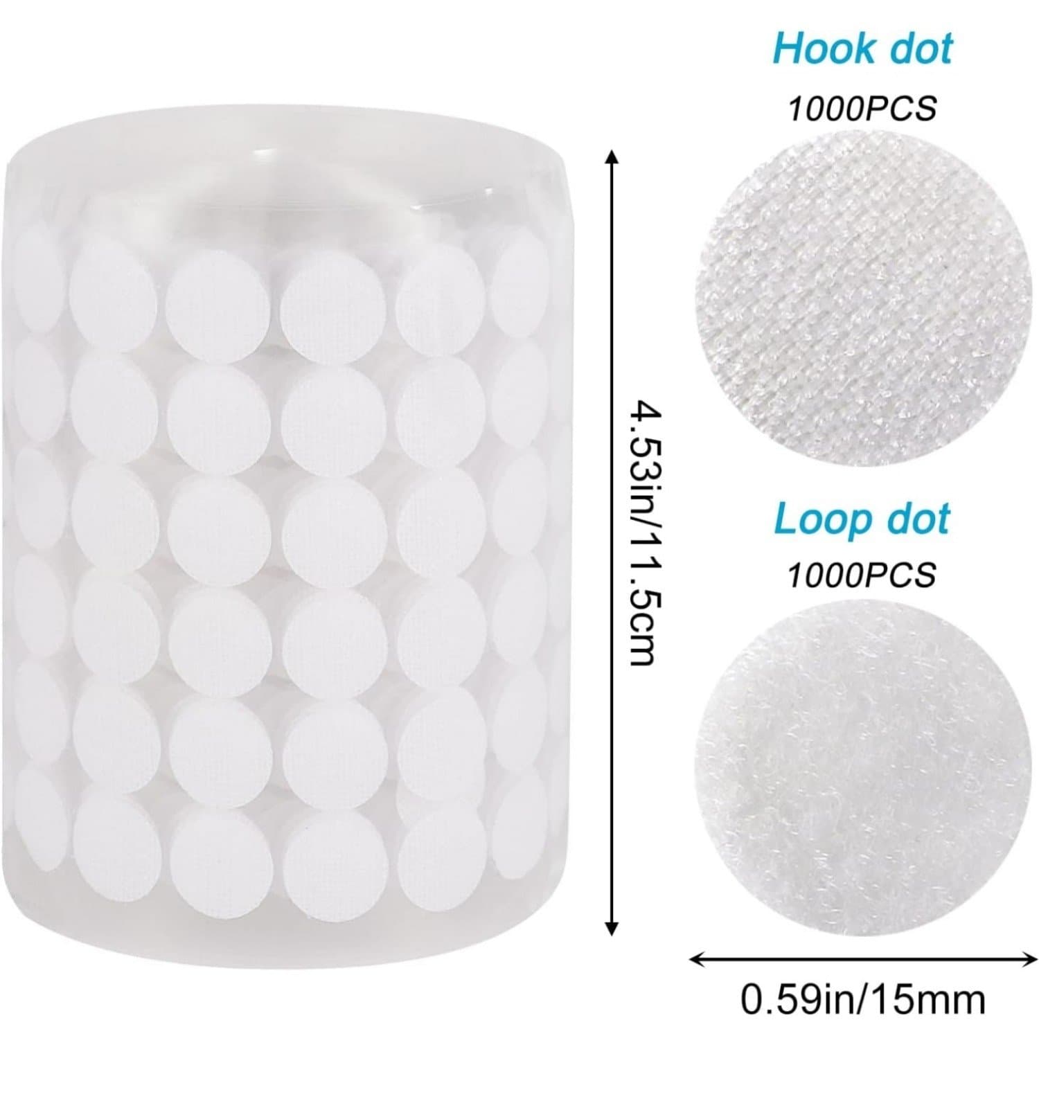 Self Adhesive Dots 2000pcs (1000 Pairs) 0.59" Diameter White Hook & Loop Dots Wa - Thumbnail 2