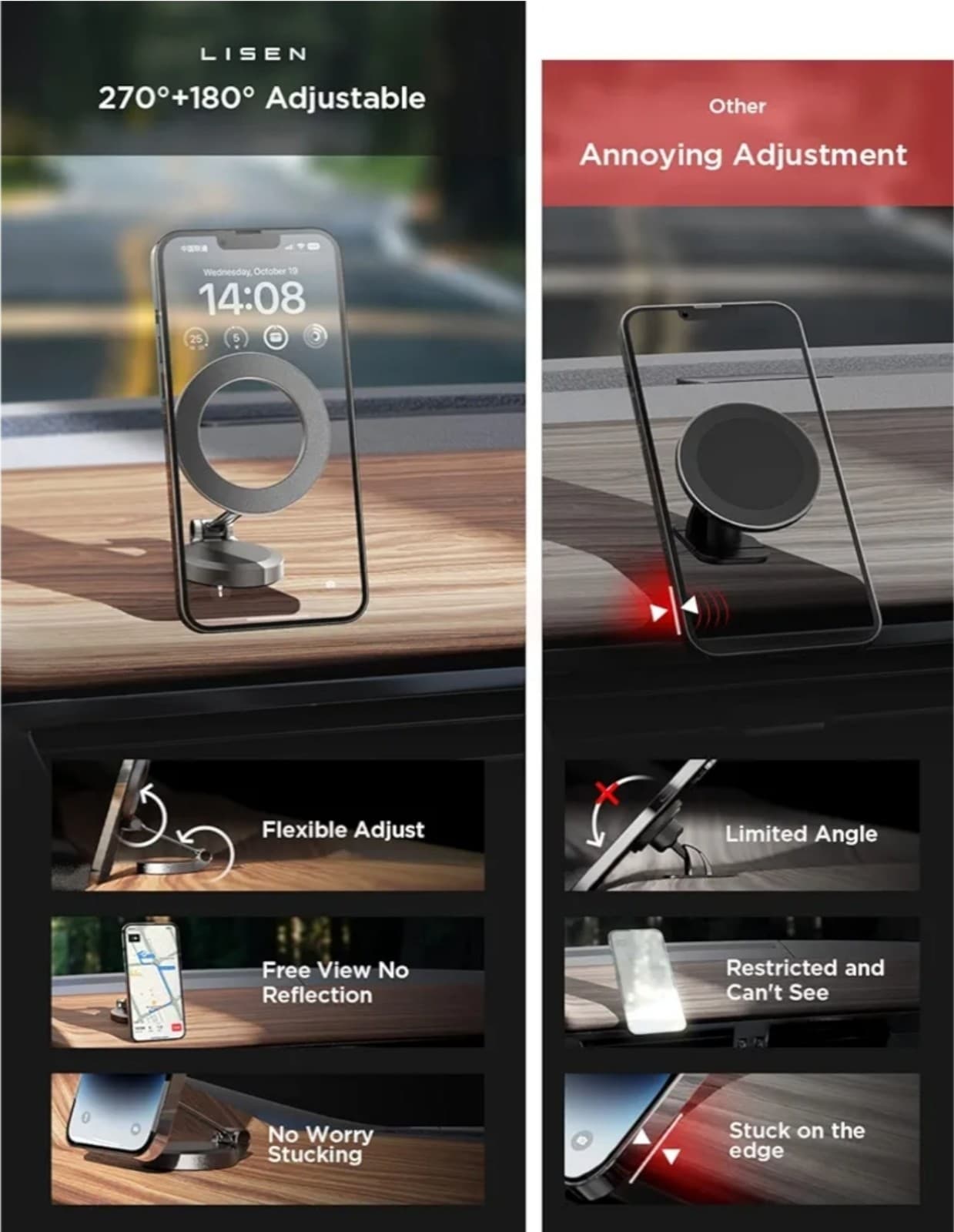 LISEN Ultra Magnetic Car Phone Holder, for MagSafe Car Mount, Car Accessories - Thumbnail 9