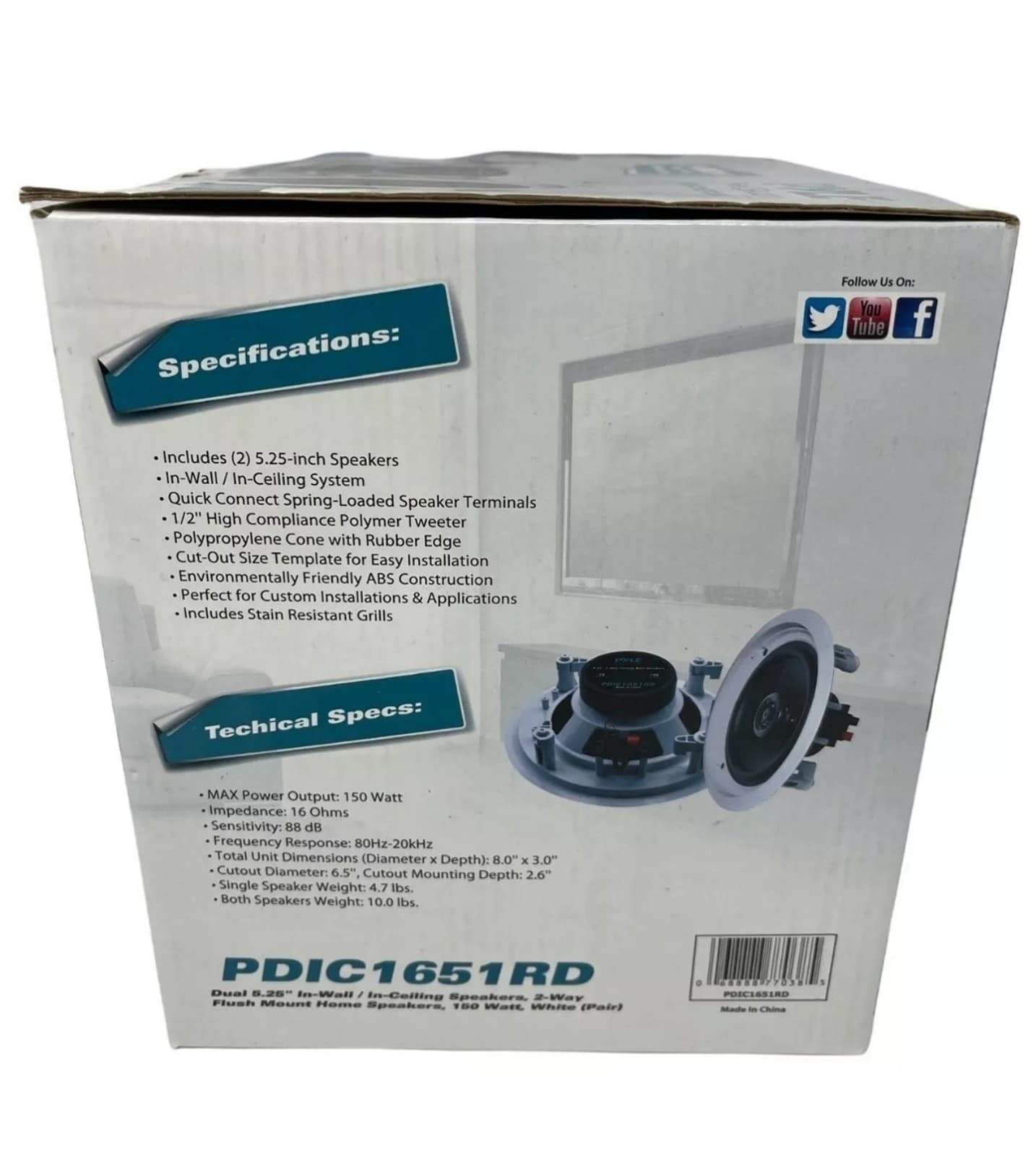 Pyle 2-Way Ceiling Wall Speakers PDIC1651RD Dual 5.25" White - Thumbnail 2